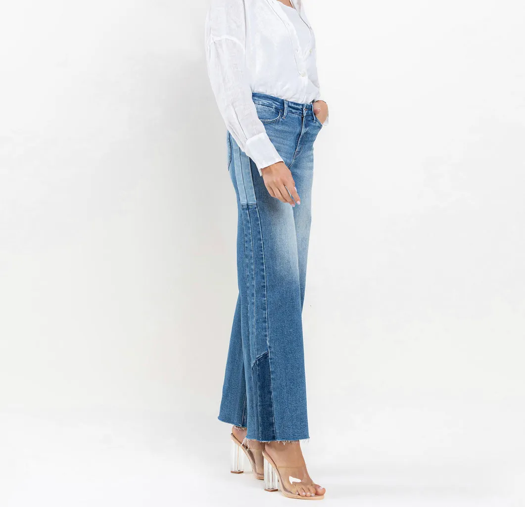 High Rise Wide Leg Jeans w/Side Contrast