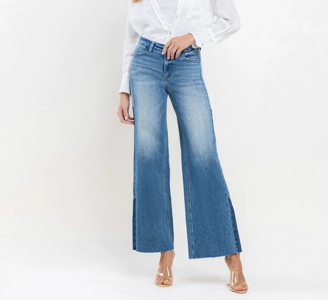 High Rise Wide Leg Jeans w/Side Contrast