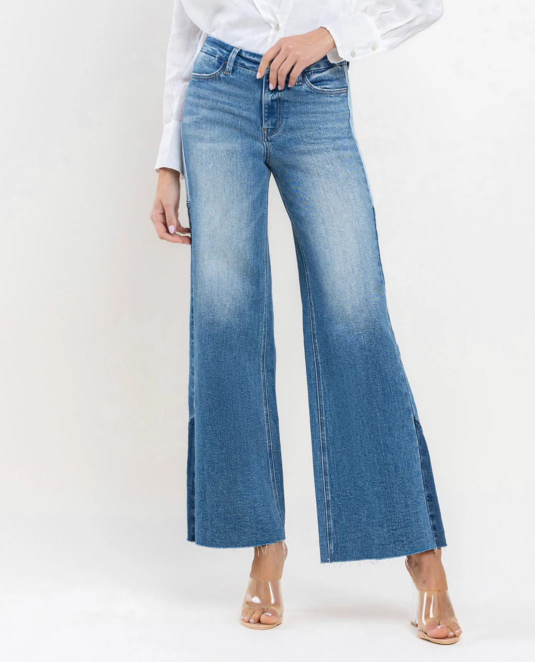 High Rise Wide Leg Jeans w/Side Contrast