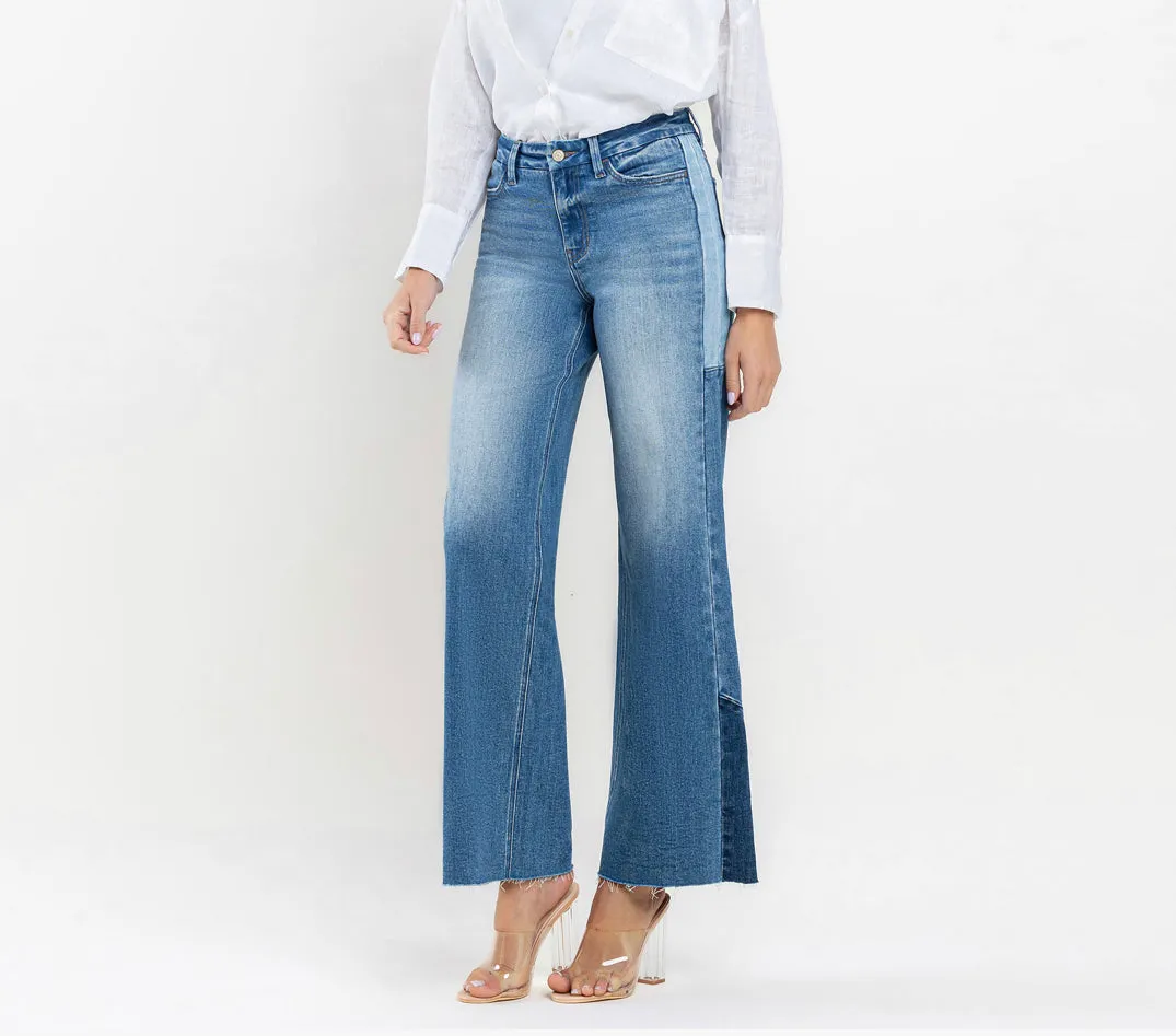 High Rise Wide Leg Jeans w/Side Contrast