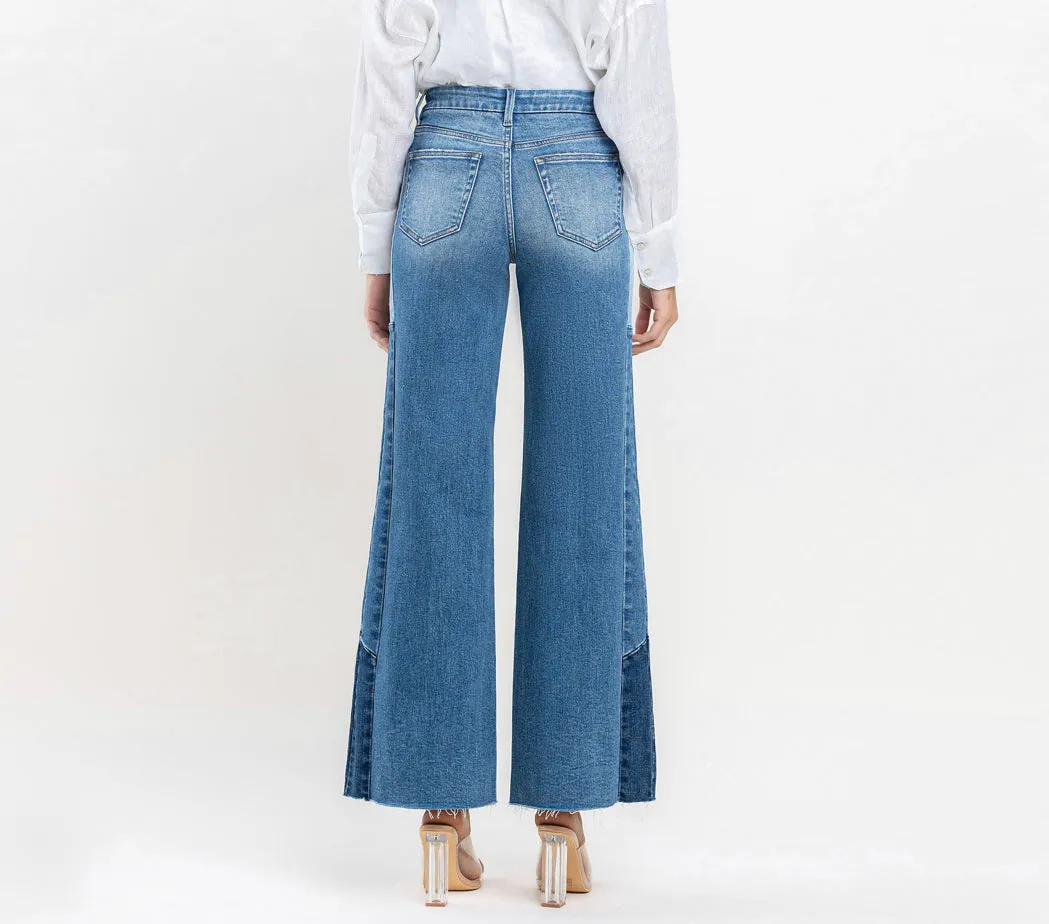 High Rise Wide Leg Jeans w/Side Contrast