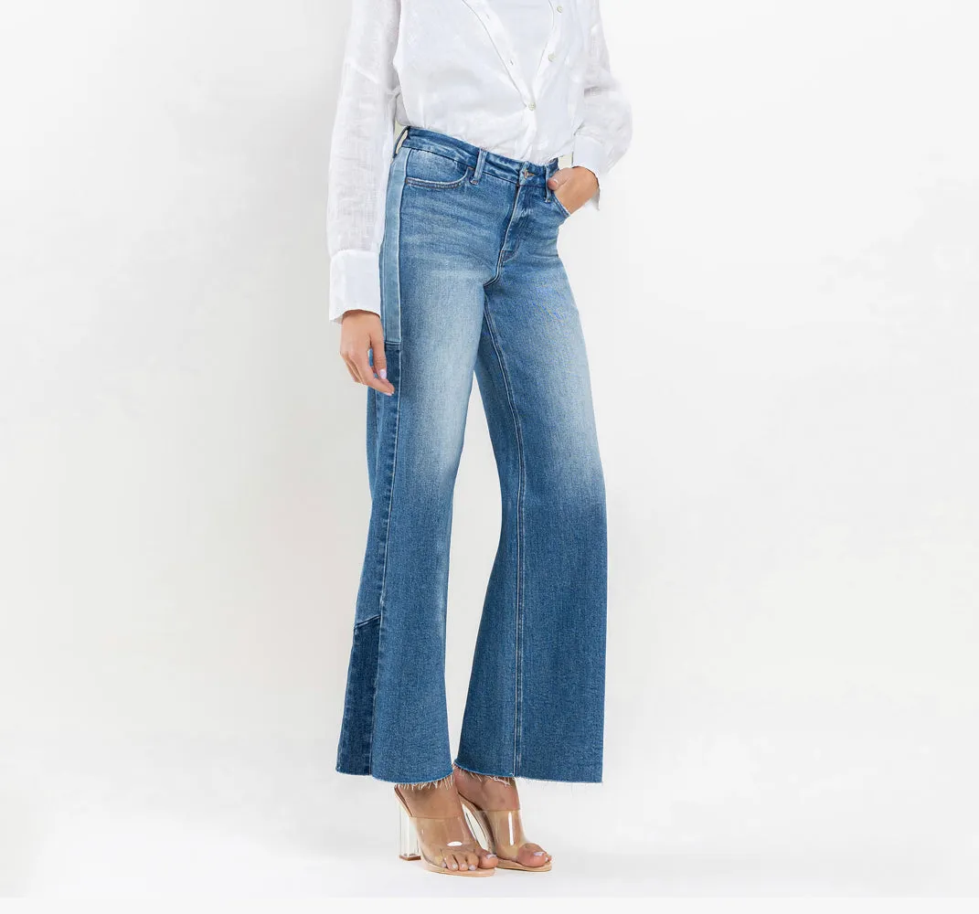 High Rise Wide Leg Jeans w/Side Contrast