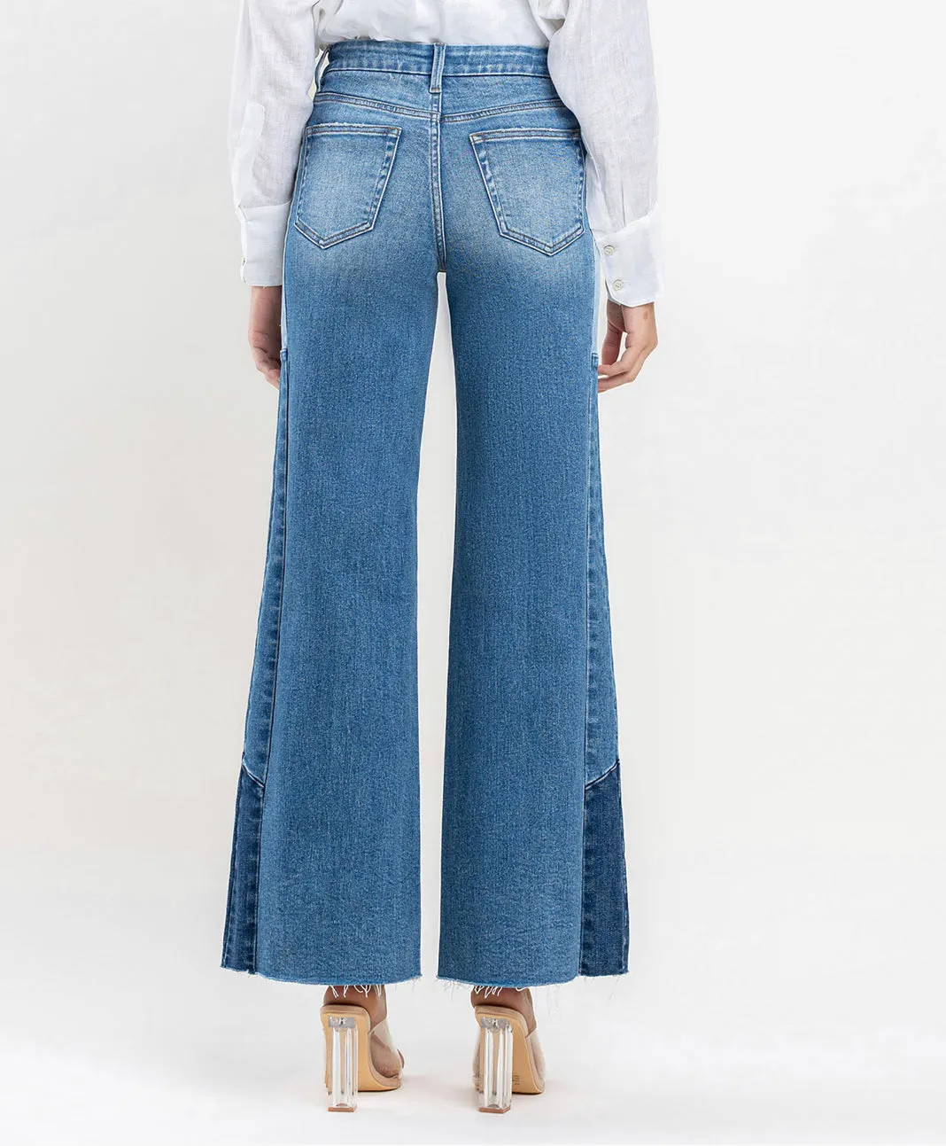 High Rise Wide Leg Jeans w/Side Contrast