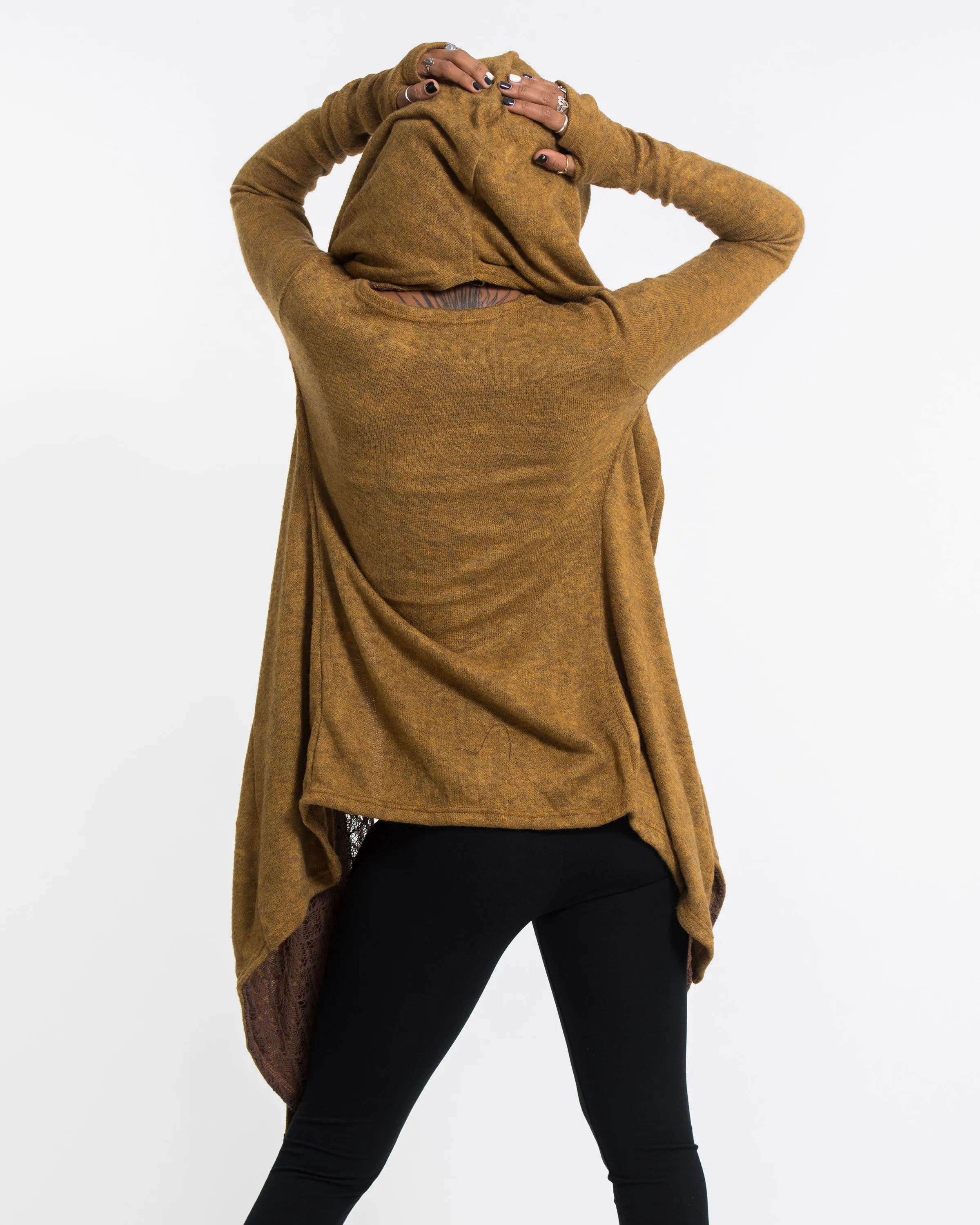 Hoodie Shawl Cardigan in Mustard