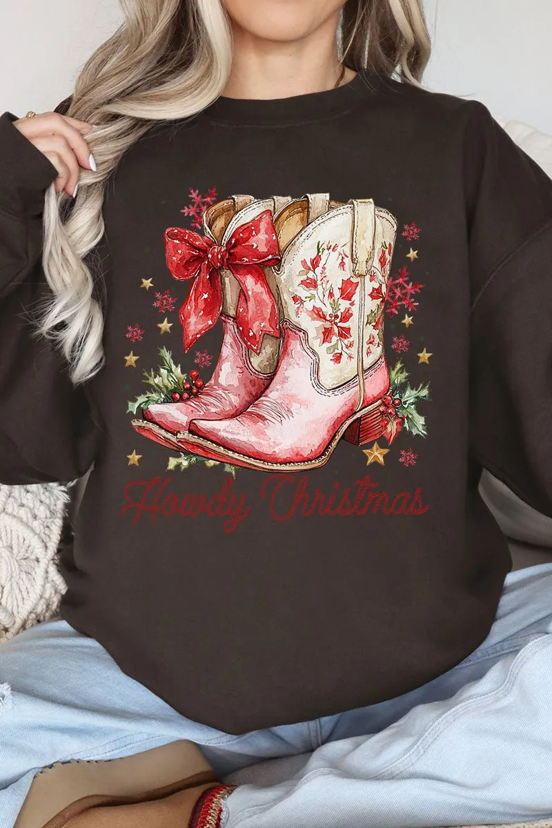 Howdy Christmas Coquette Boots Heavy-weight Crew Sweatshirt