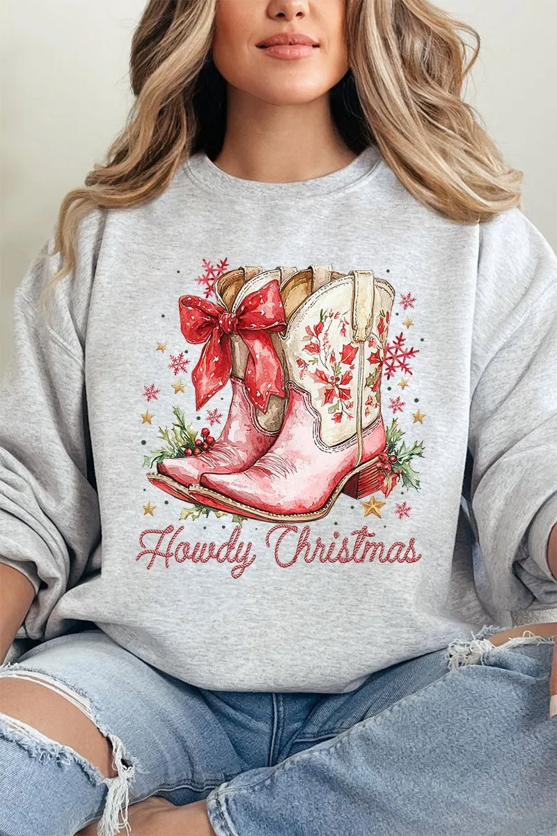 Howdy Christmas Coquette Boots Heavy-weight Crew Sweatshirt