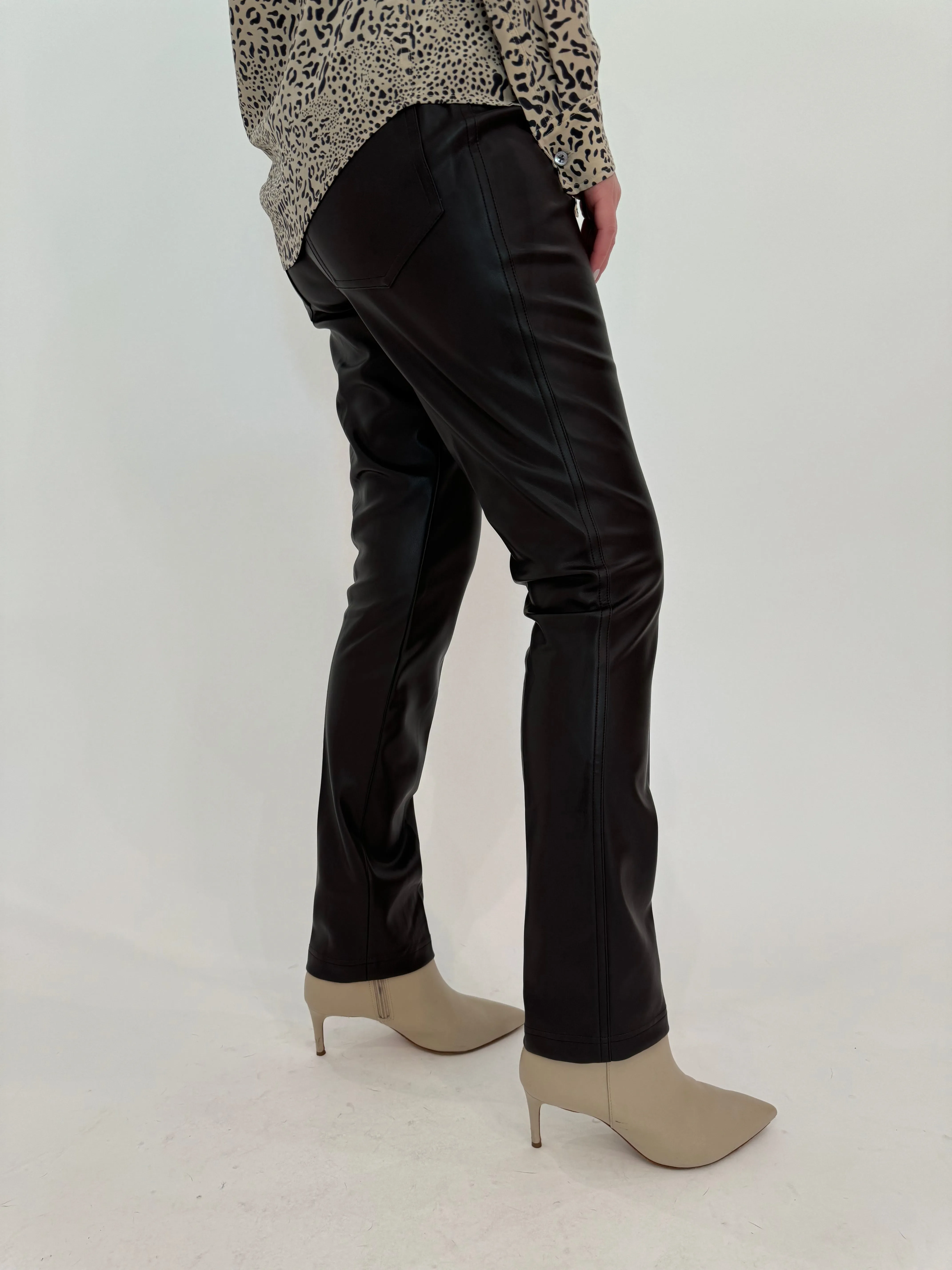 Jilian Faux Leather Slim Jeans - Brown