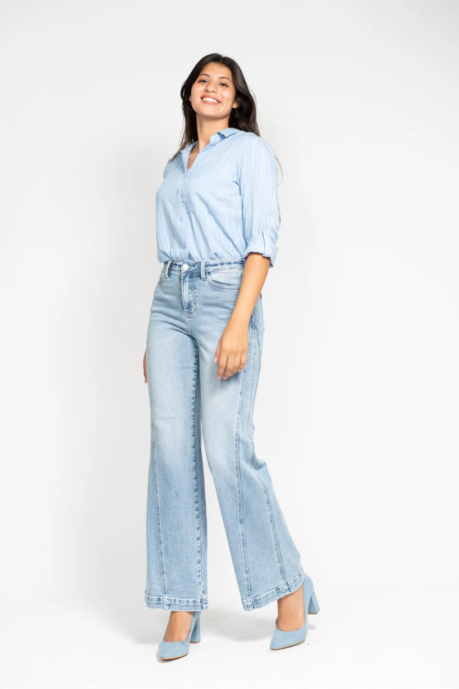 Judy Blue High Waist Seam Insert Detail Retro Wide Leg Jeans