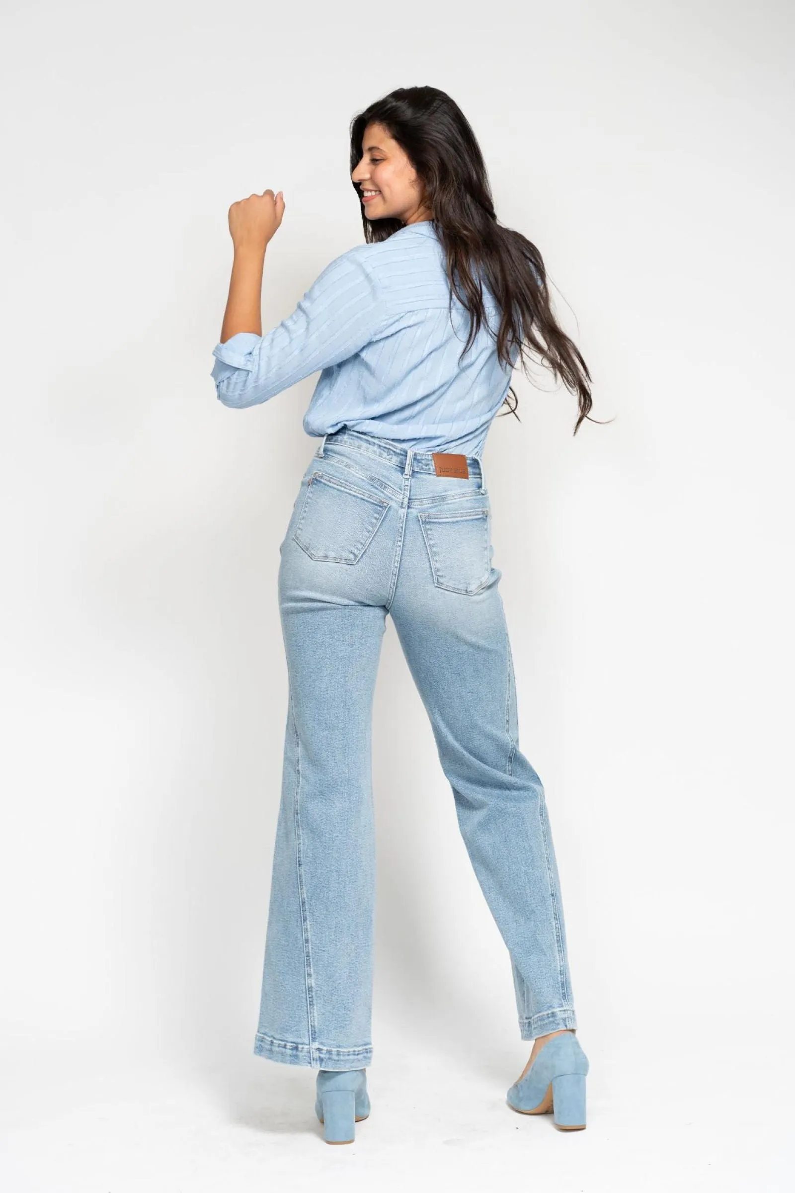 Judy Blue High Waist Seam Insert Detail Retro Wide Leg Jeans