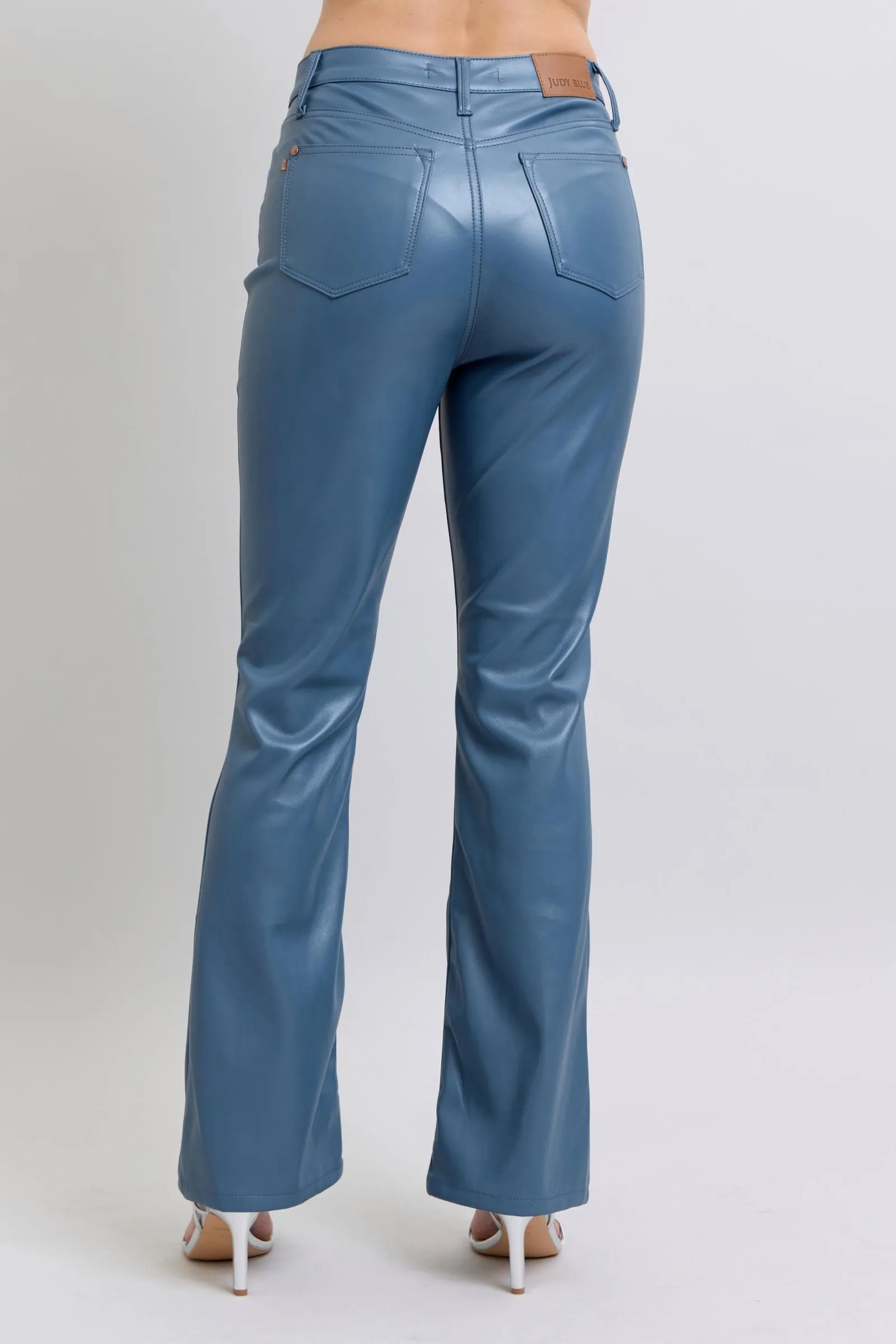 Judy Blue High Waist Tummy Control Blue Vegan Leather Bootcut Jeans