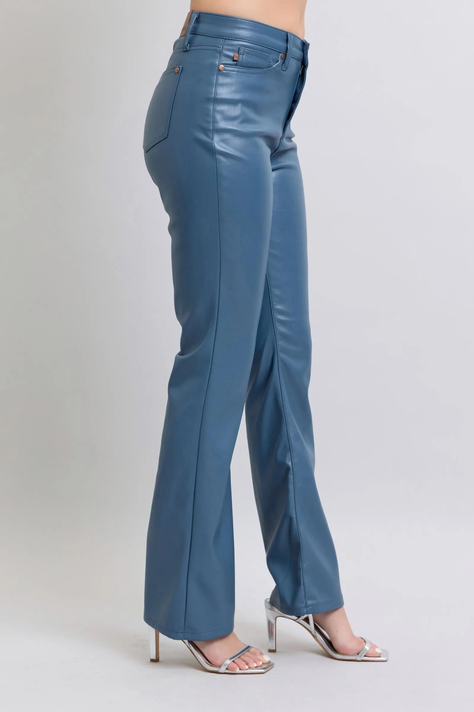 Judy Blue High Waist Tummy Control Blue Vegan Leather Bootcut Jeans