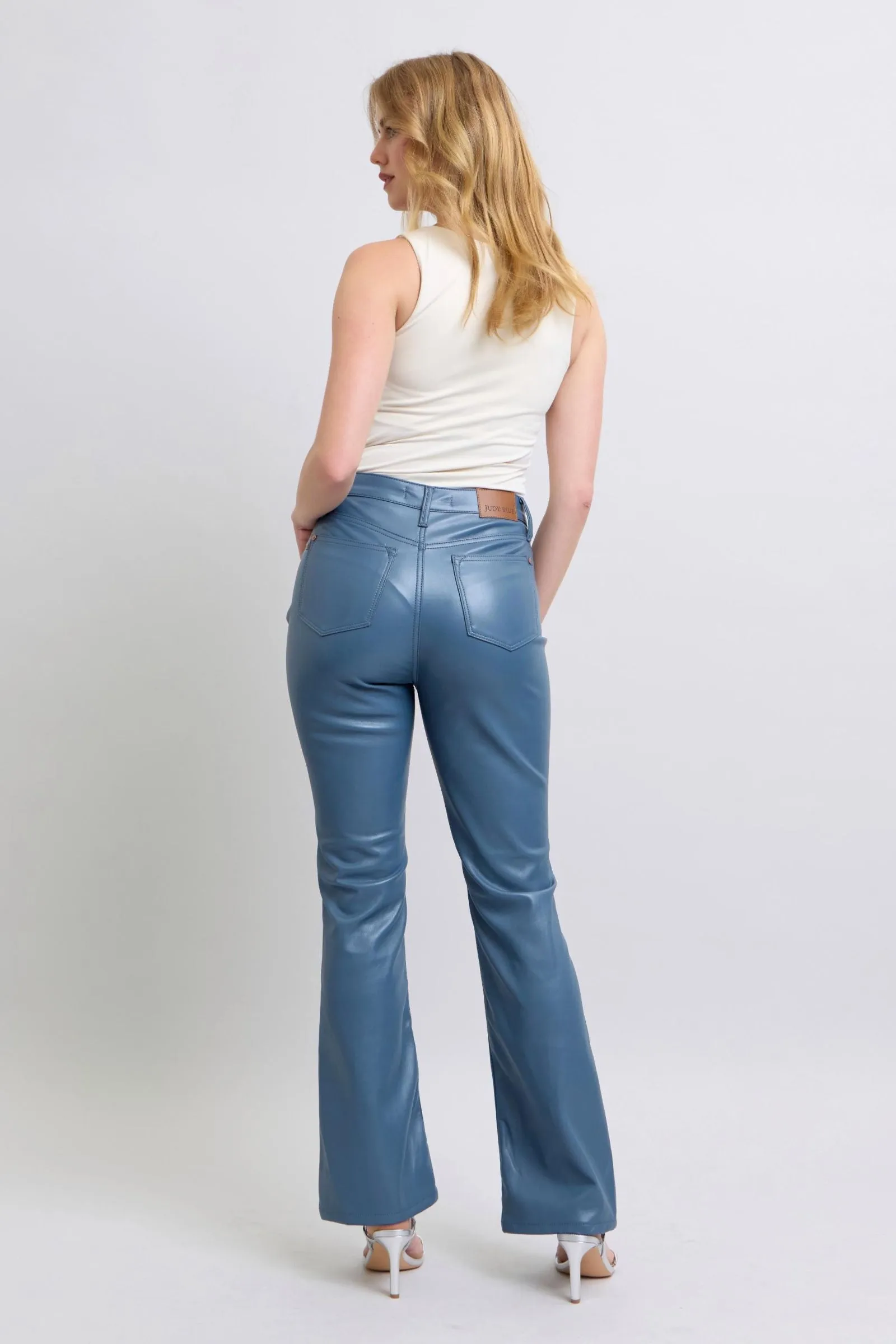 Judy Blue High Waist Tummy Control Blue Vegan Leather Bootcut Jeans