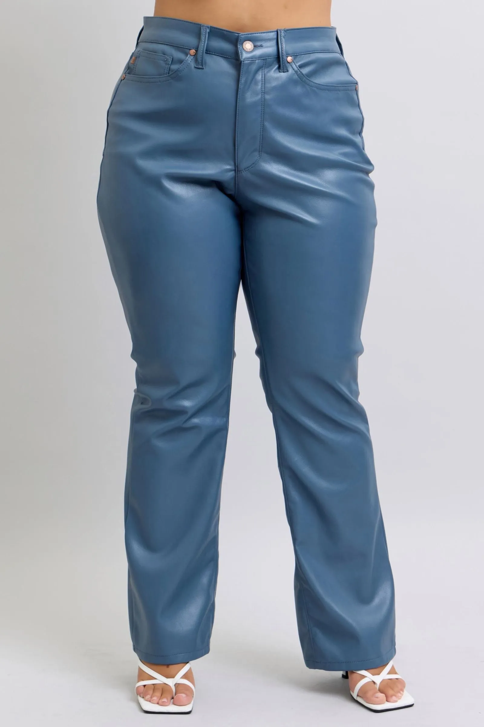 Judy Blue High Waist Tummy Control Blue Vegan Leather Bootcut Jeans