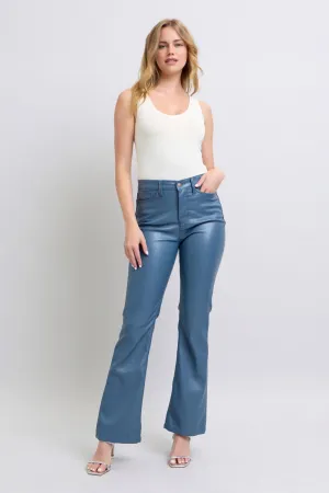 Judy Blue High Waist Tummy Control Blue Vegan Leather Bootcut Jeans