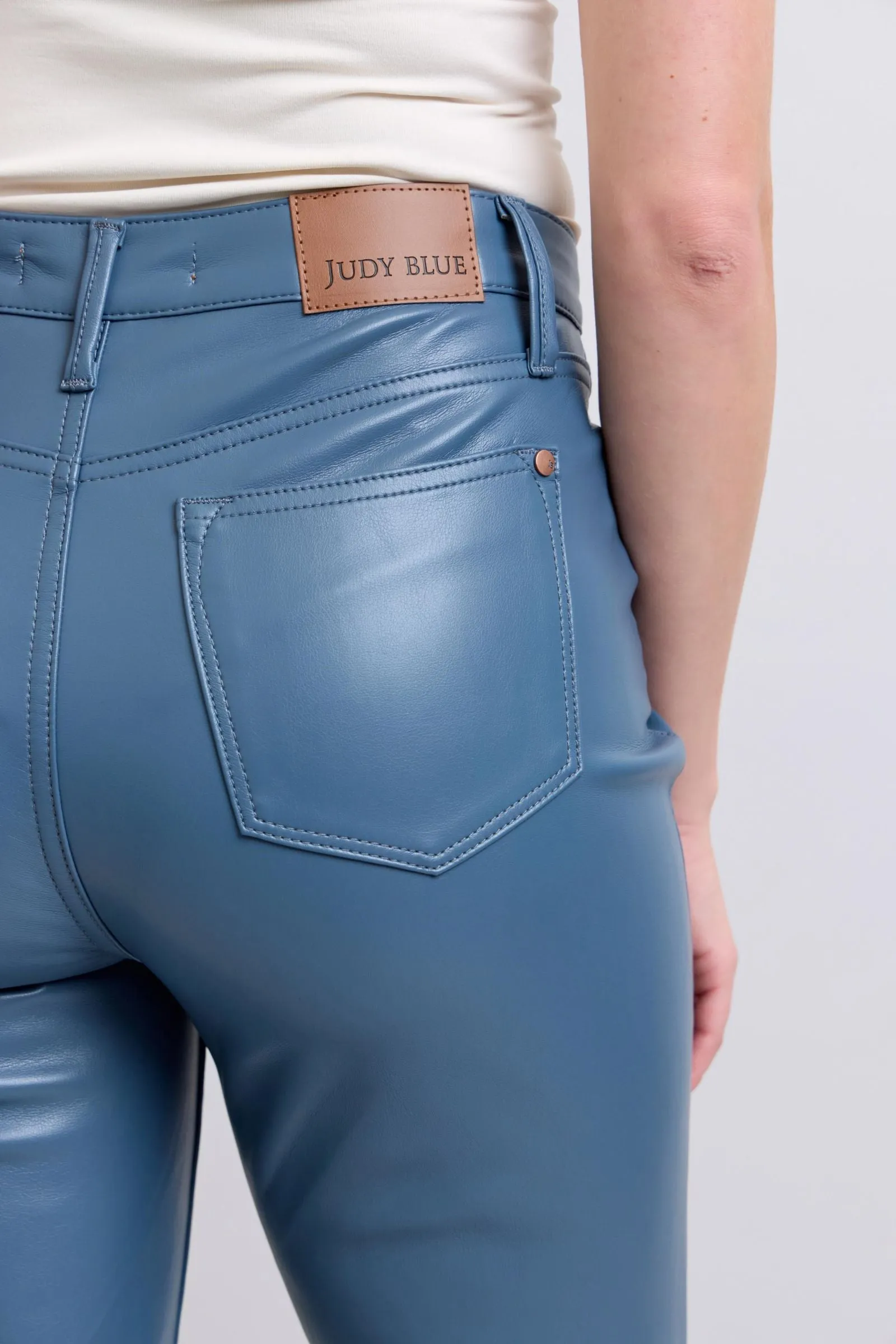 Judy Blue High Waist Tummy Control Blue Vegan Leather Bootcut Jeans