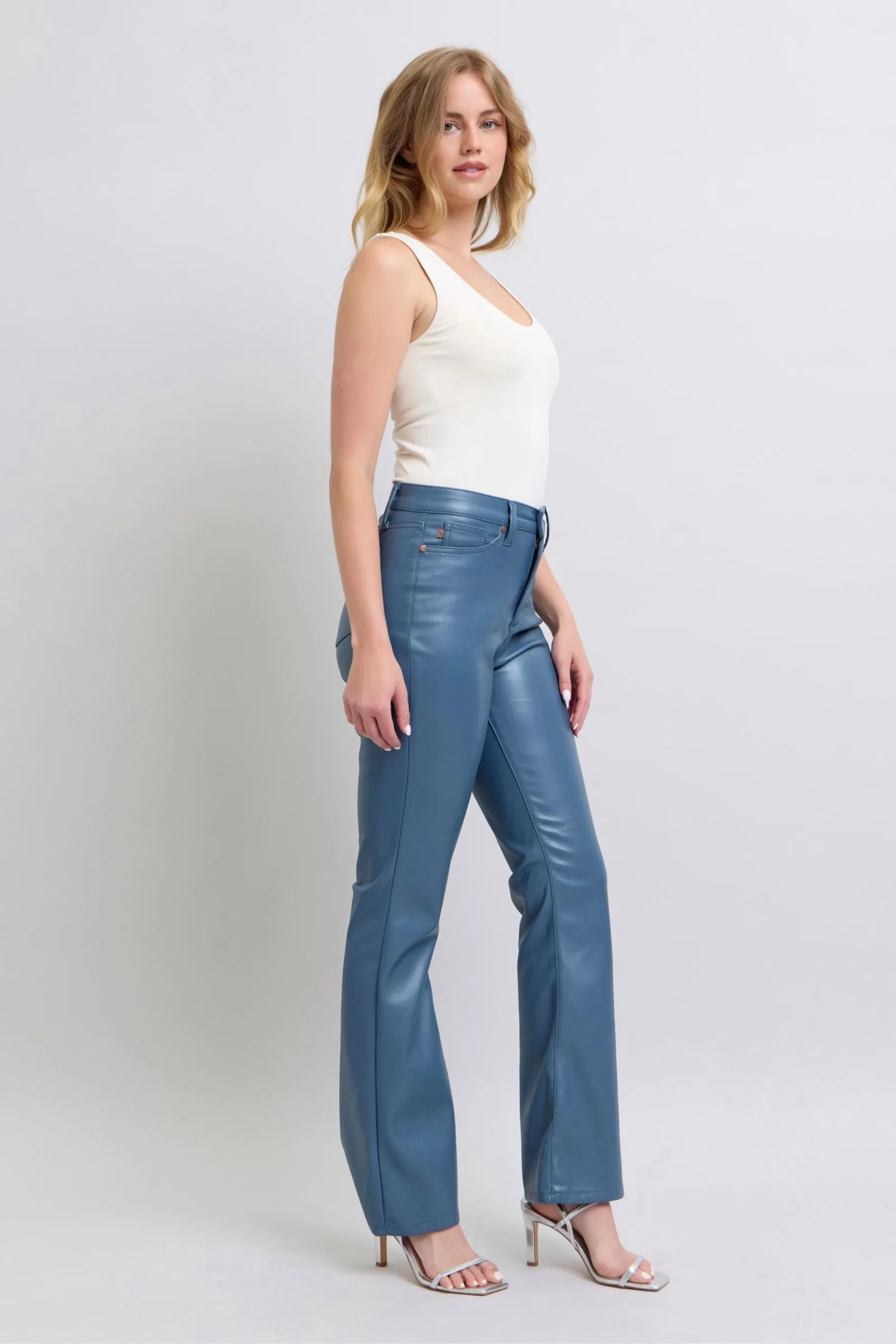 Judy Blue High Waist Tummy Control Blue Vegan Leather Bootcut Jeans