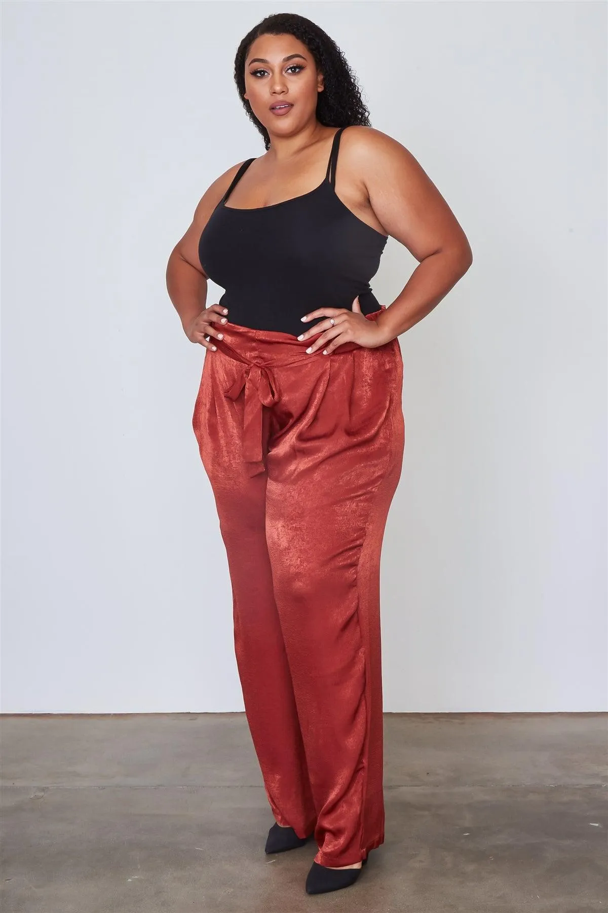 Junior Plus Size Rust Frill Waist Belted Pants