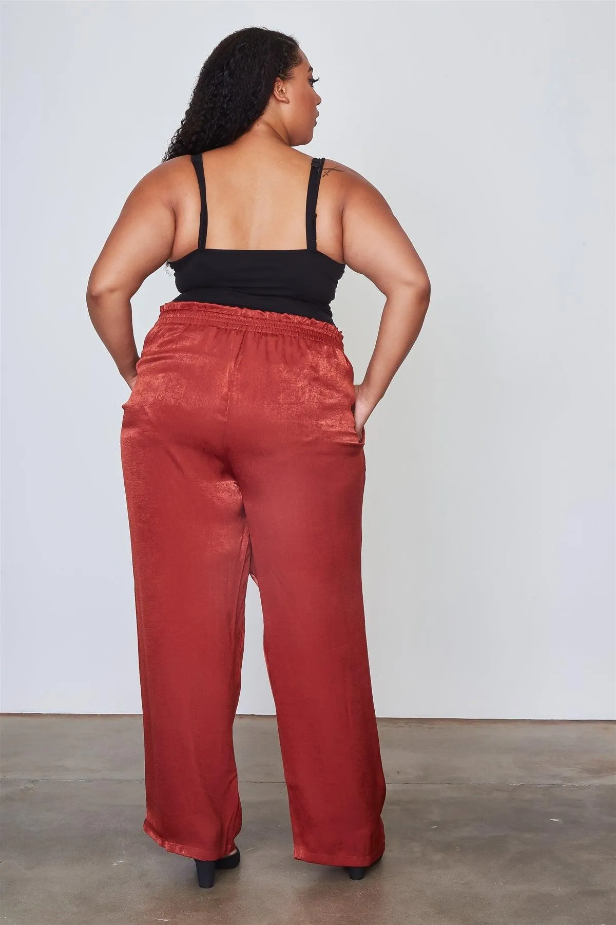 Junior Plus Size Rust Frill Waist Belted Pants