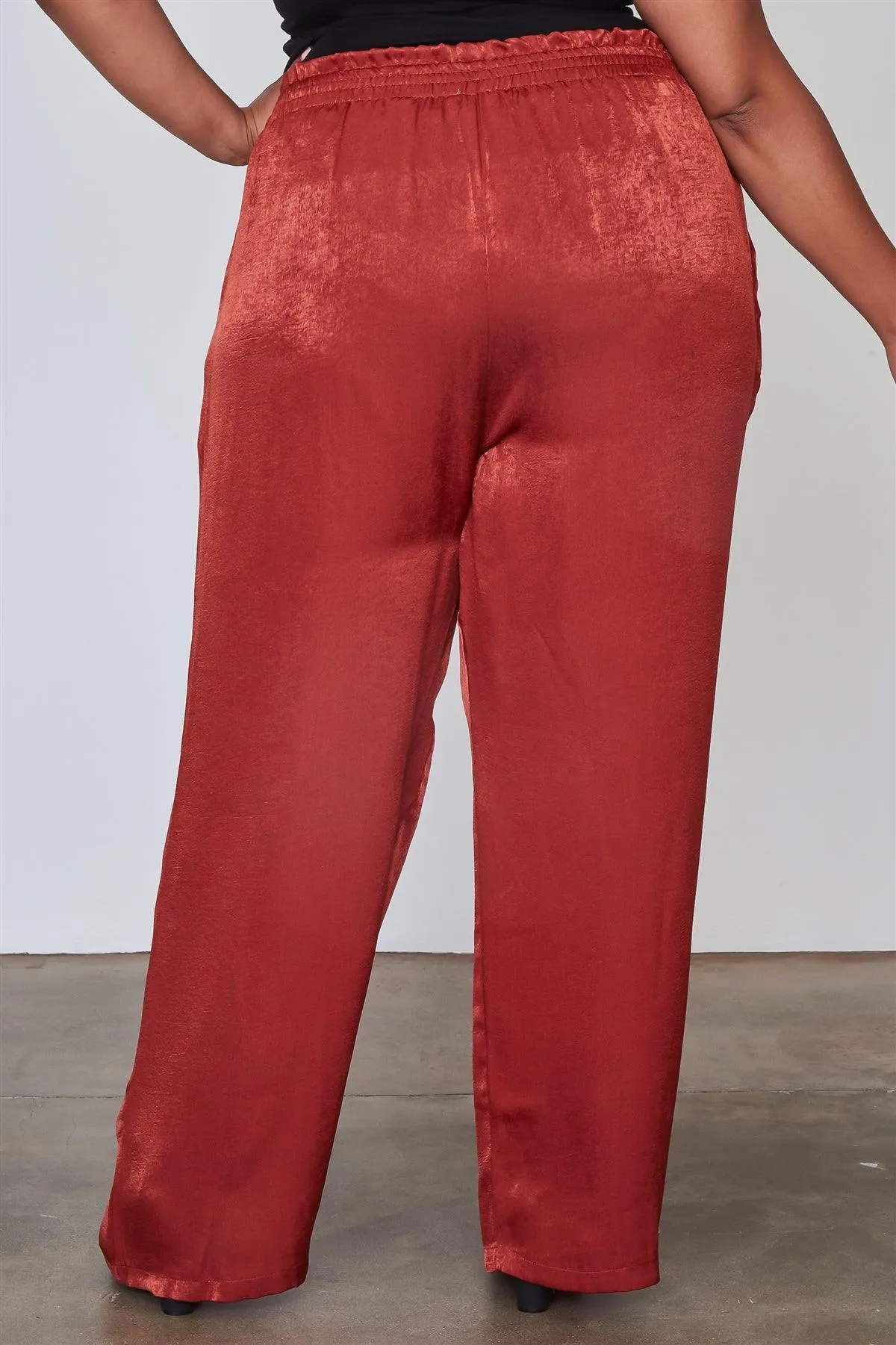 Junior Plus Size Rust Frill Waist Belted Pants