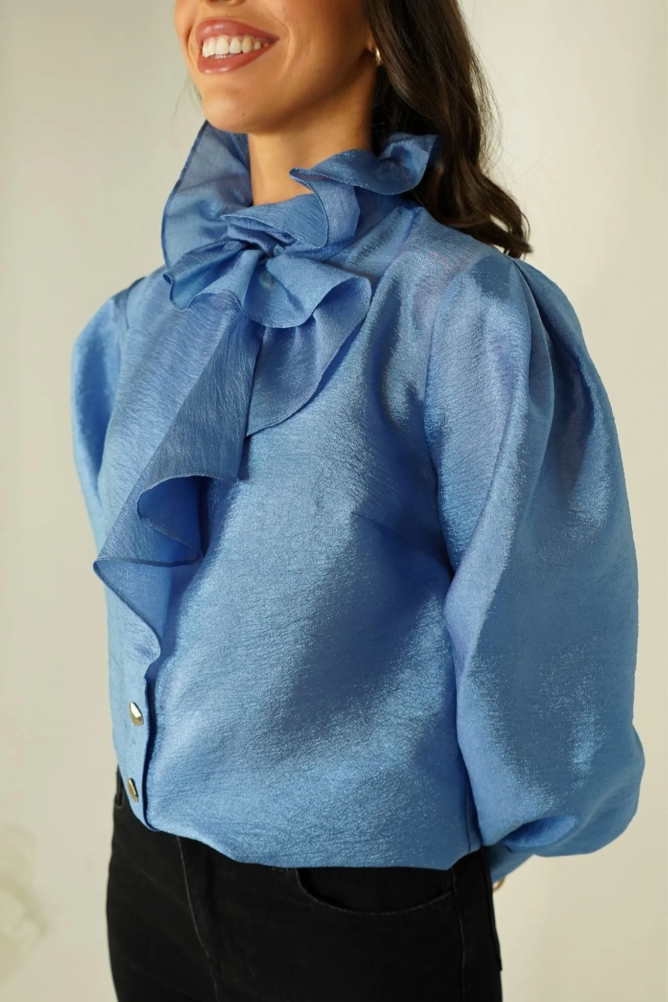 Kayla Ruffle Detail Blouse In Blue