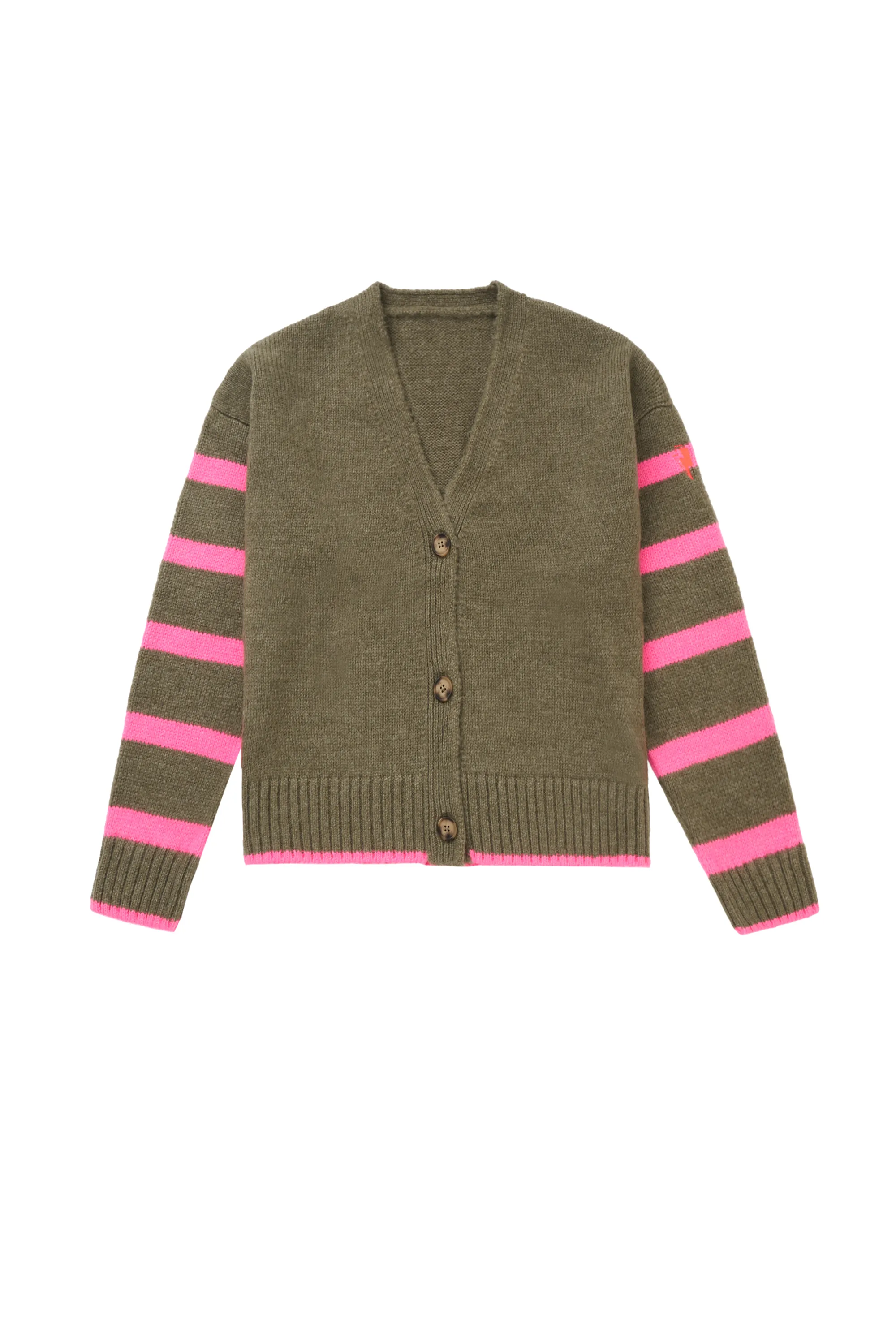 Khaki and Pink Stripe Cardigan