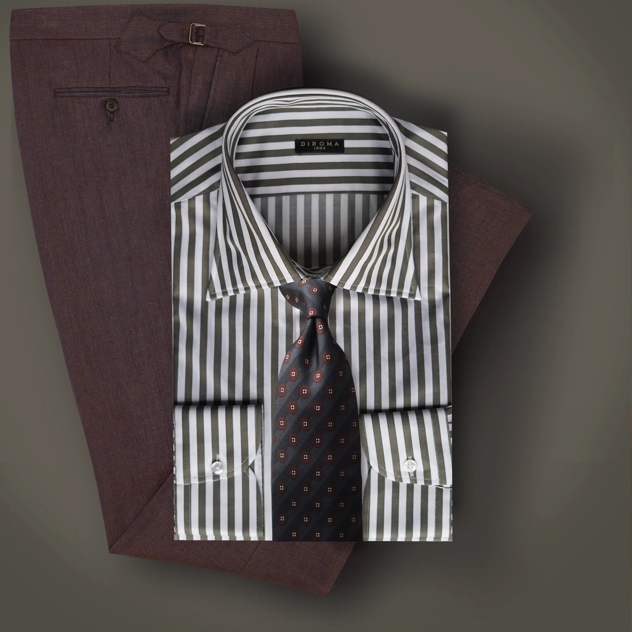 Khaki Striped Twill Dress Shirt