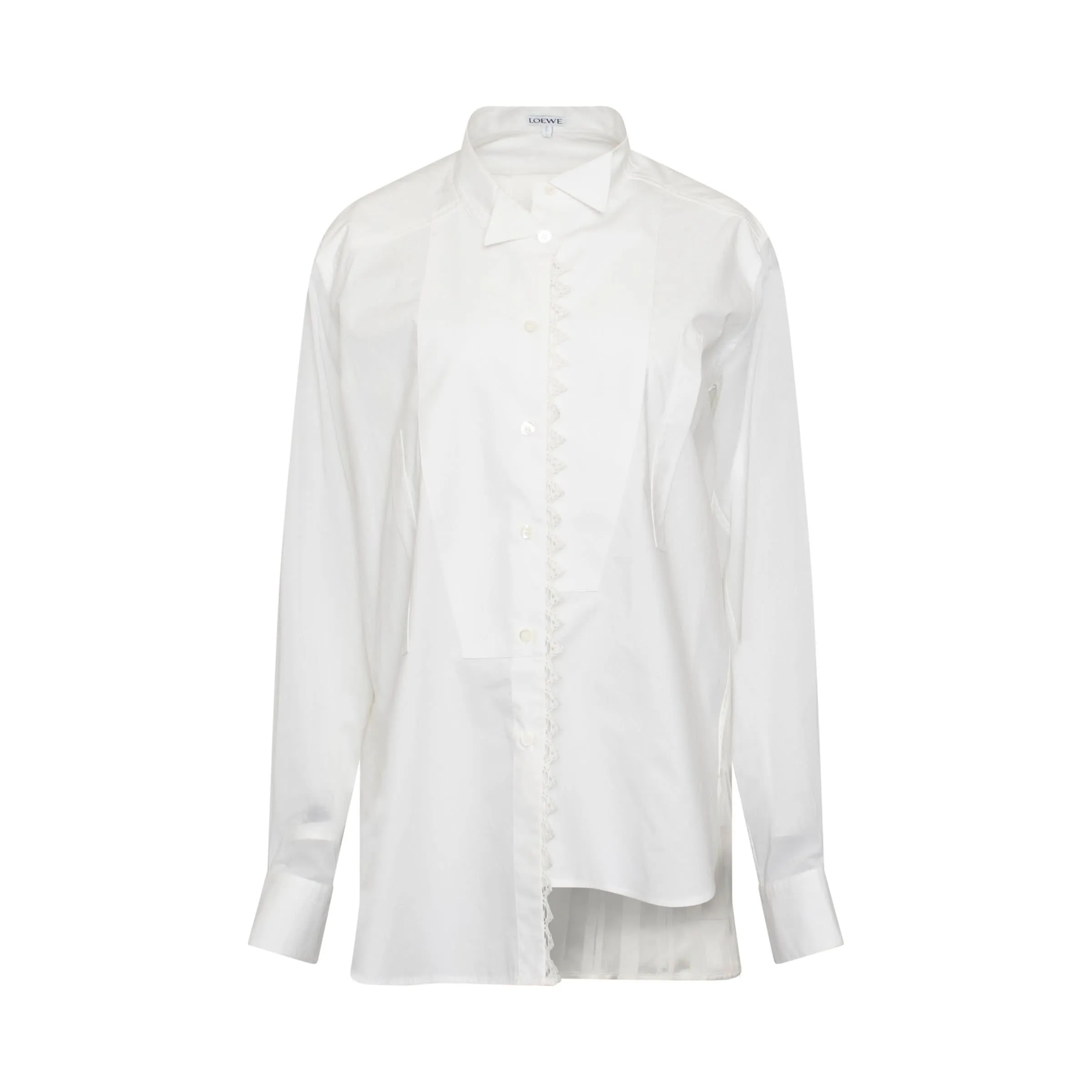 Lace Trim Asymetric Shirt in White