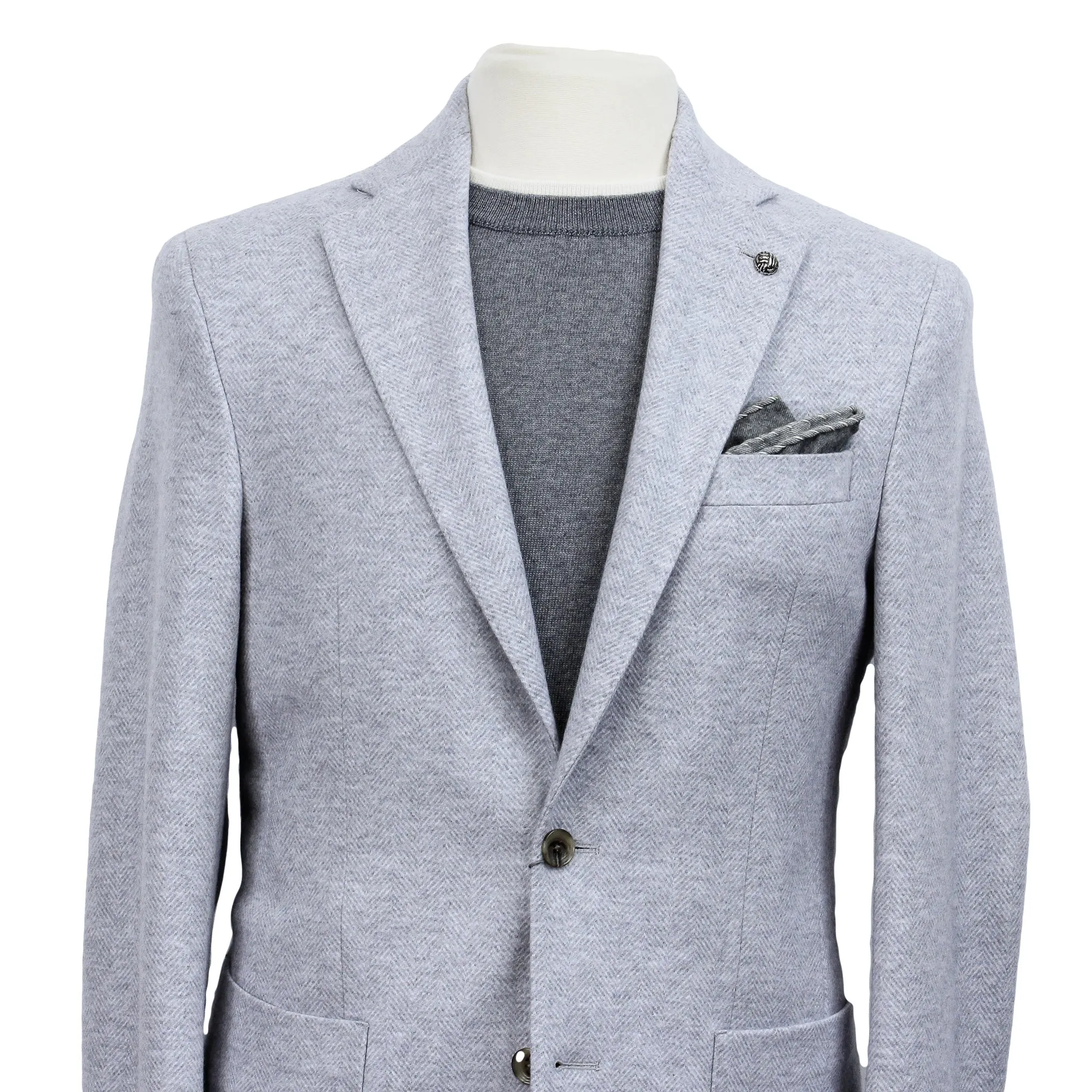 Light Gray Herringbone Wool-Cotton Hampton Contemporary Fit Jacket - Jack Victor