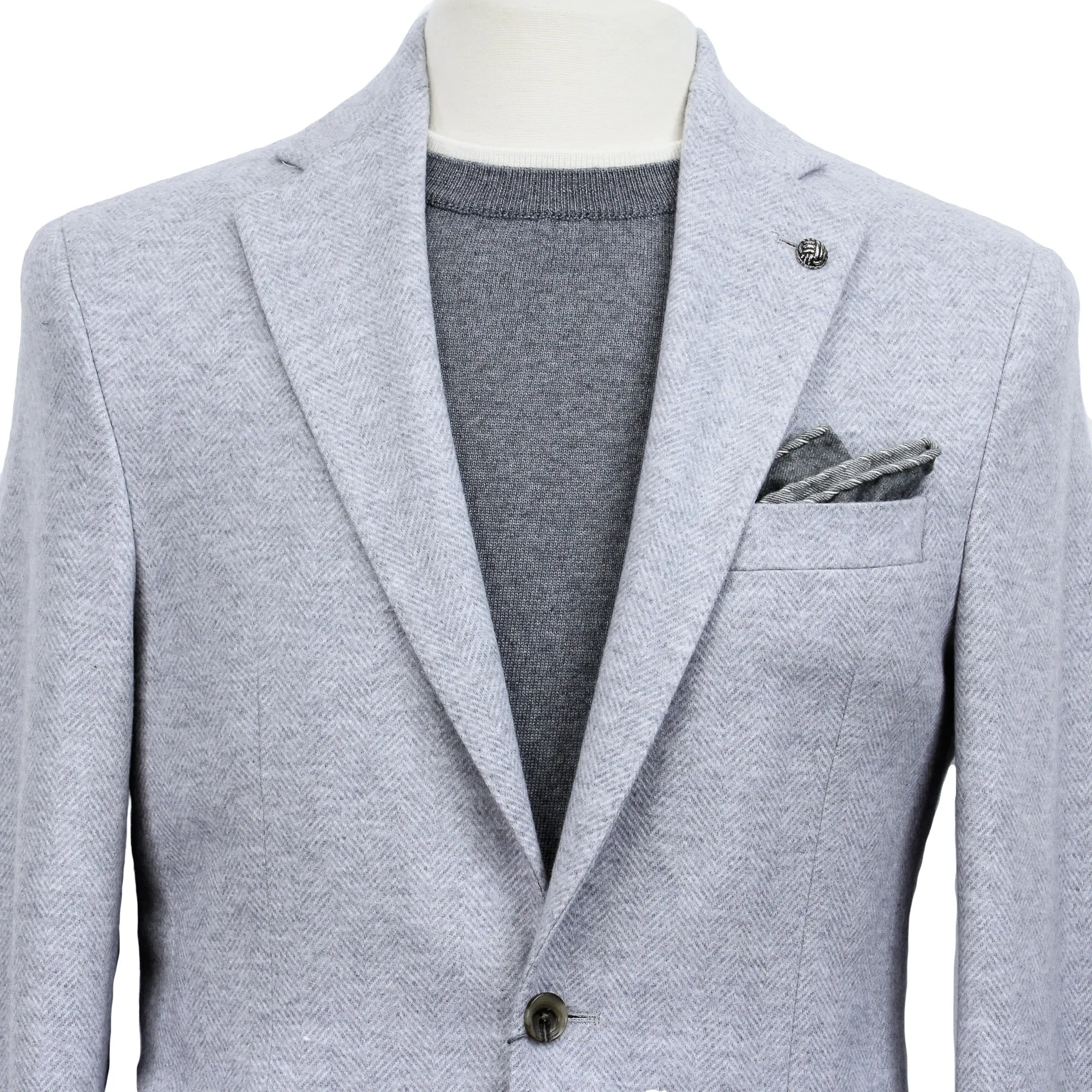 Light Gray Herringbone Wool-Cotton Hampton Contemporary Fit Jacket - Jack Victor