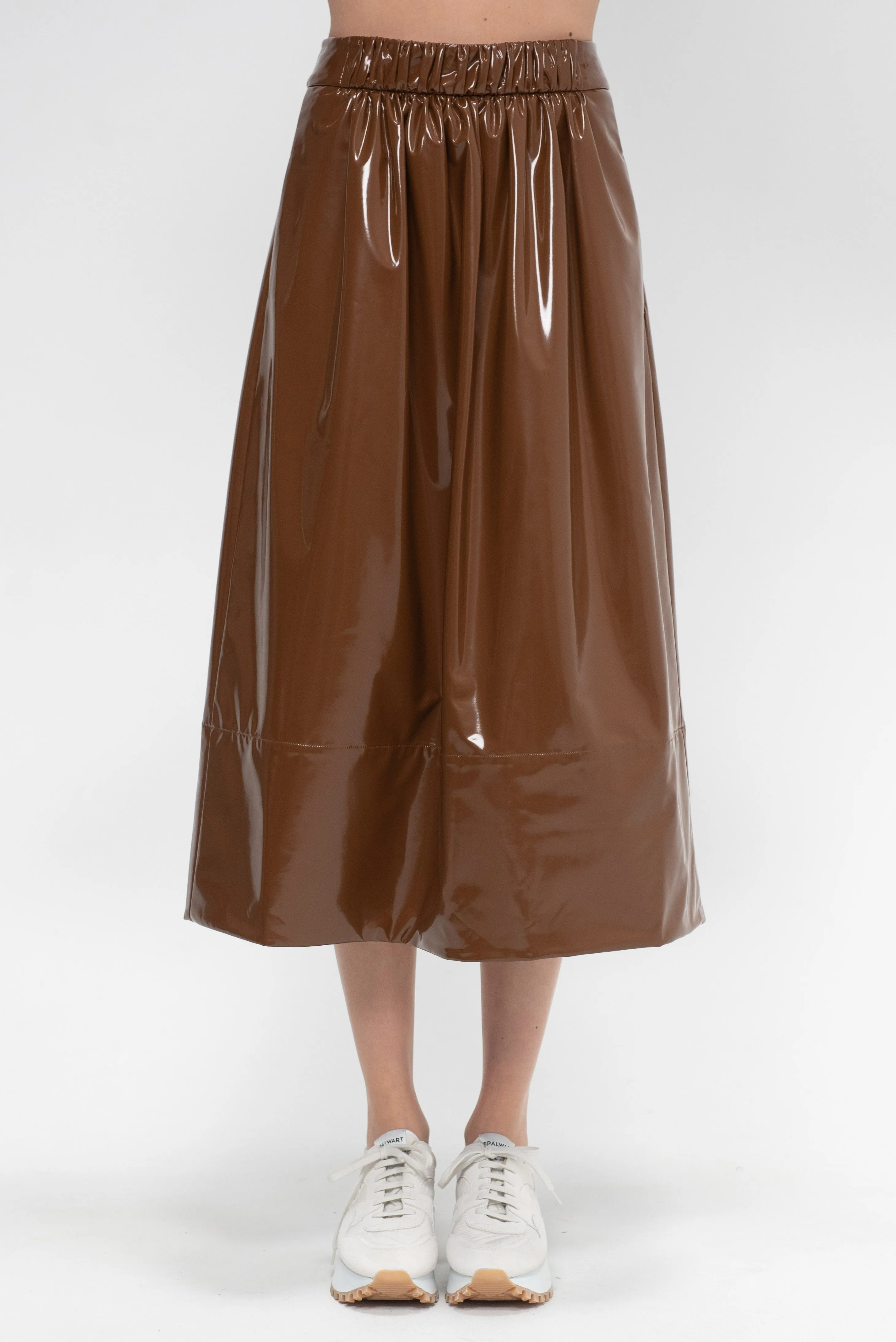 Light Weight Patent Smocking Waistband Full Skirt, Brick