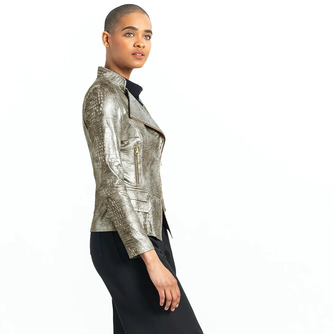 Liquid Leather™ Textured Biker Jacket - Crocodile