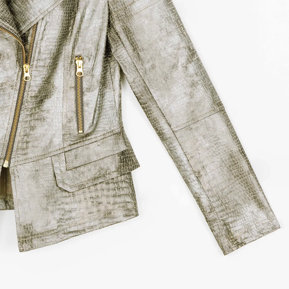 Liquid Leather™ Textured Biker Jacket - Crocodile