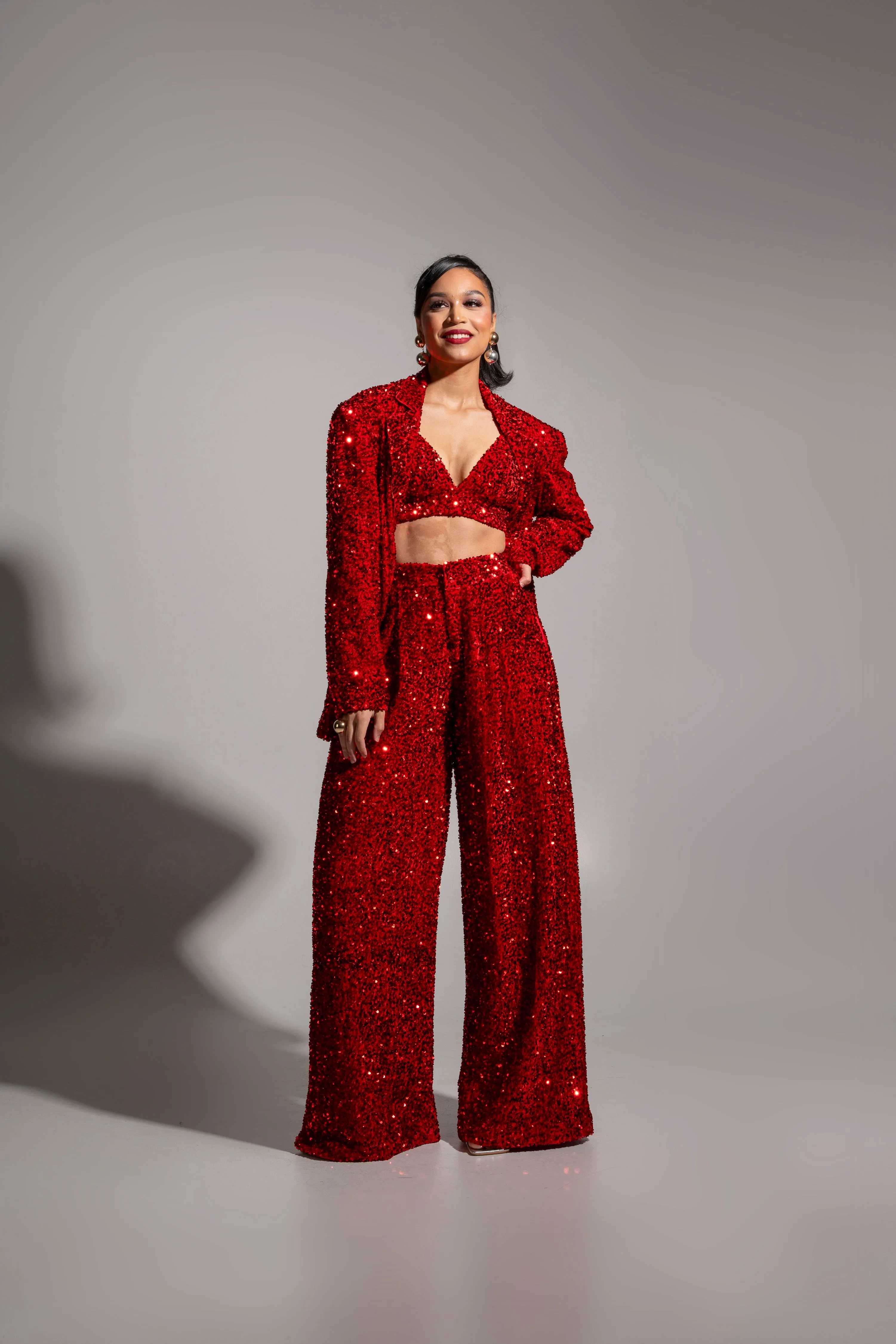 LIZA Sequin Blazer in RUBY