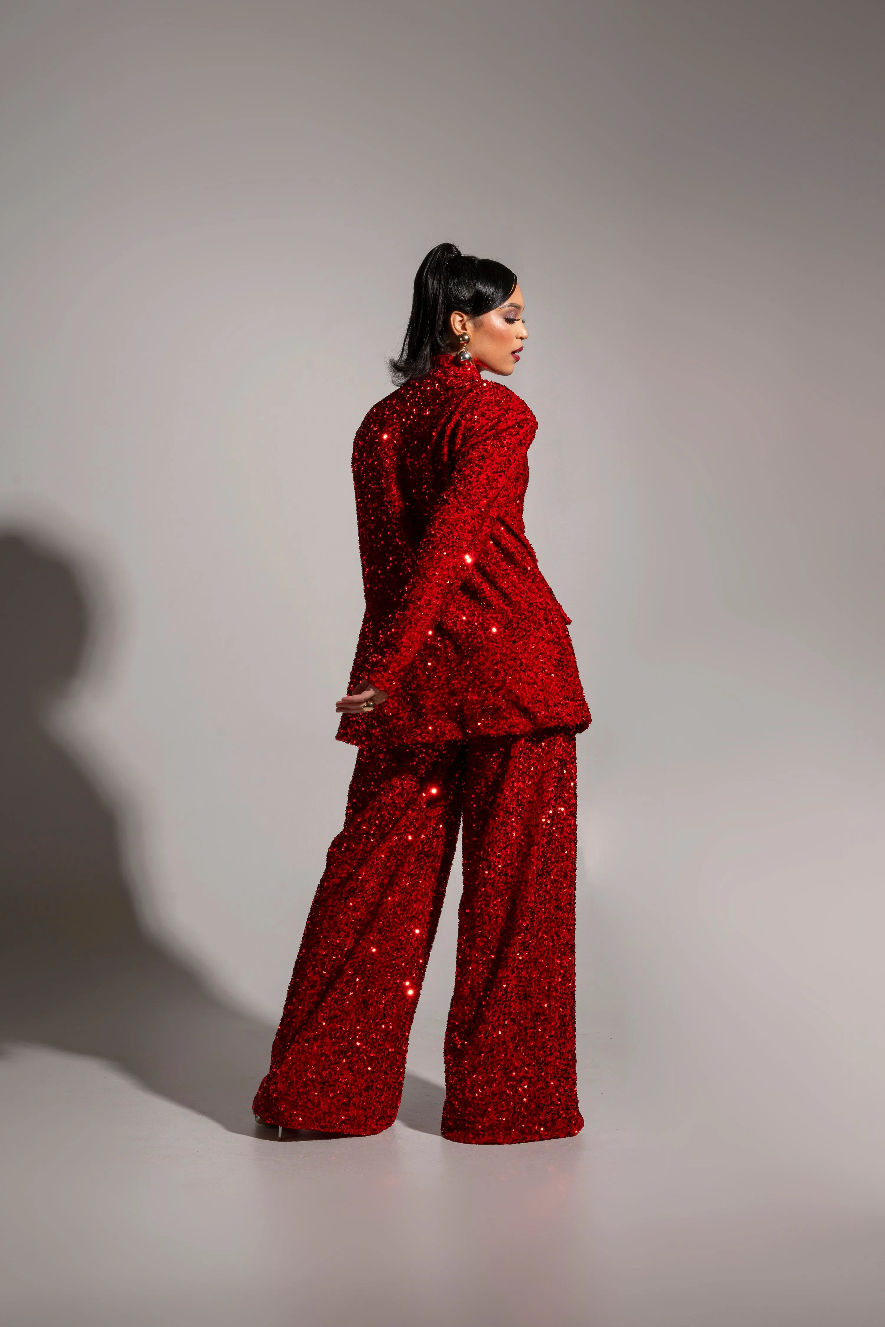 LIZA Sequin Blazer in RUBY