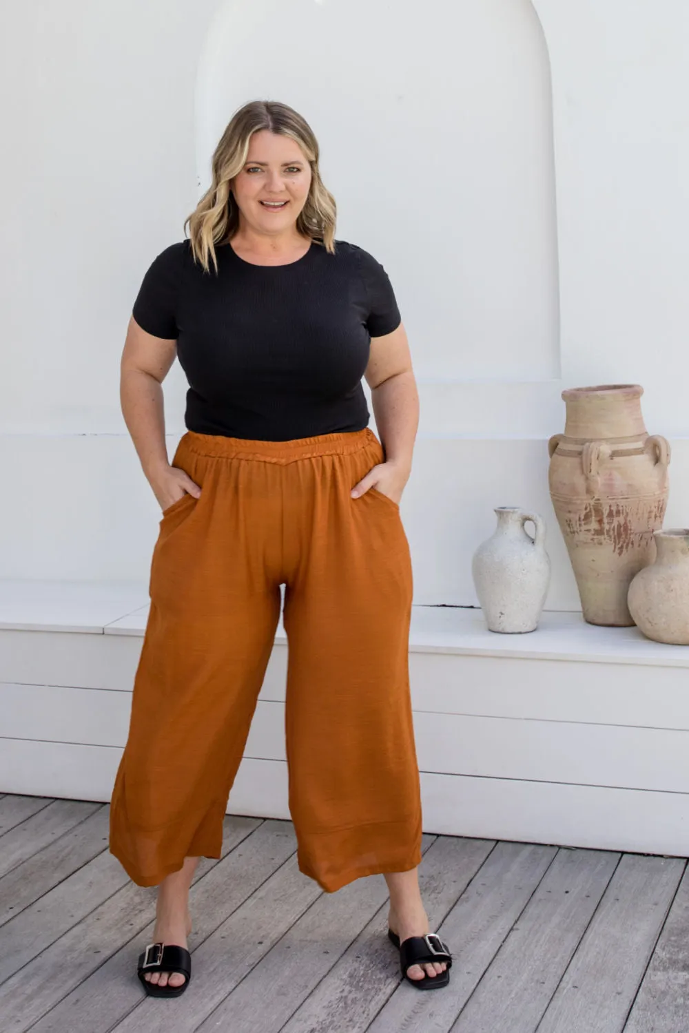 Long Relaxed Fit Pants - Rust