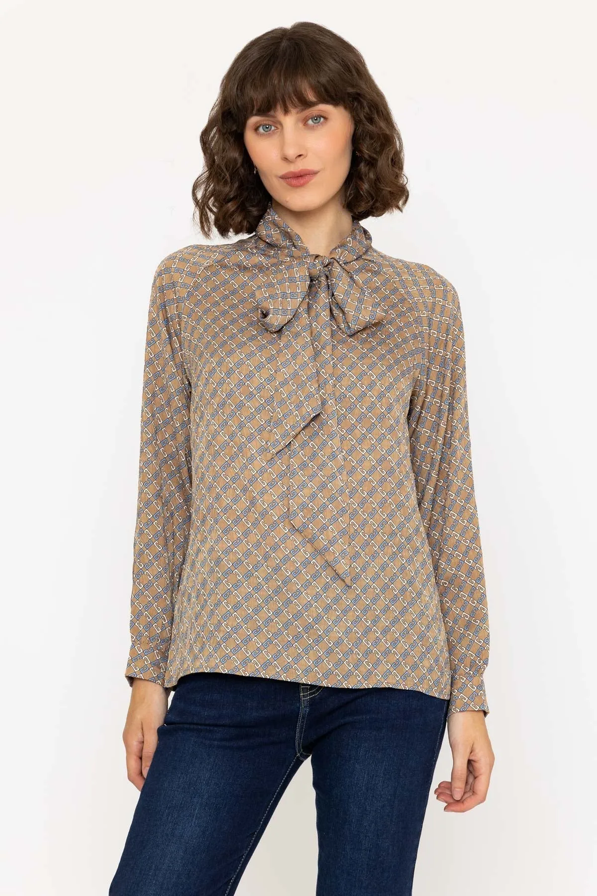 Long Sleeve Beige Chain Heritage Blouse