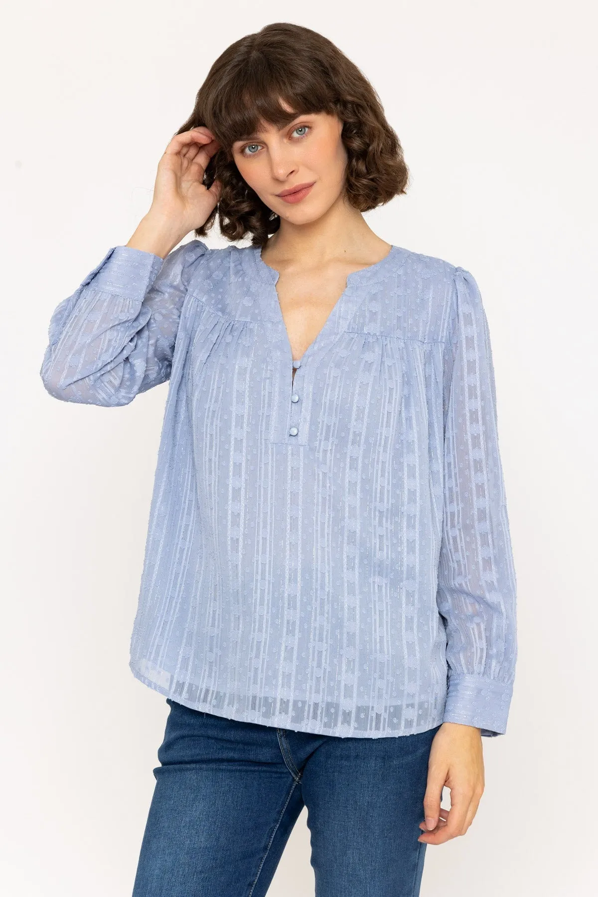 Long Sleeve Lurex Blouse in Blue - WH