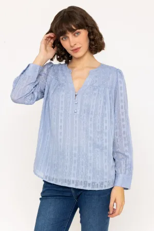 Long Sleeve Lurex Blouse in Blue - WH