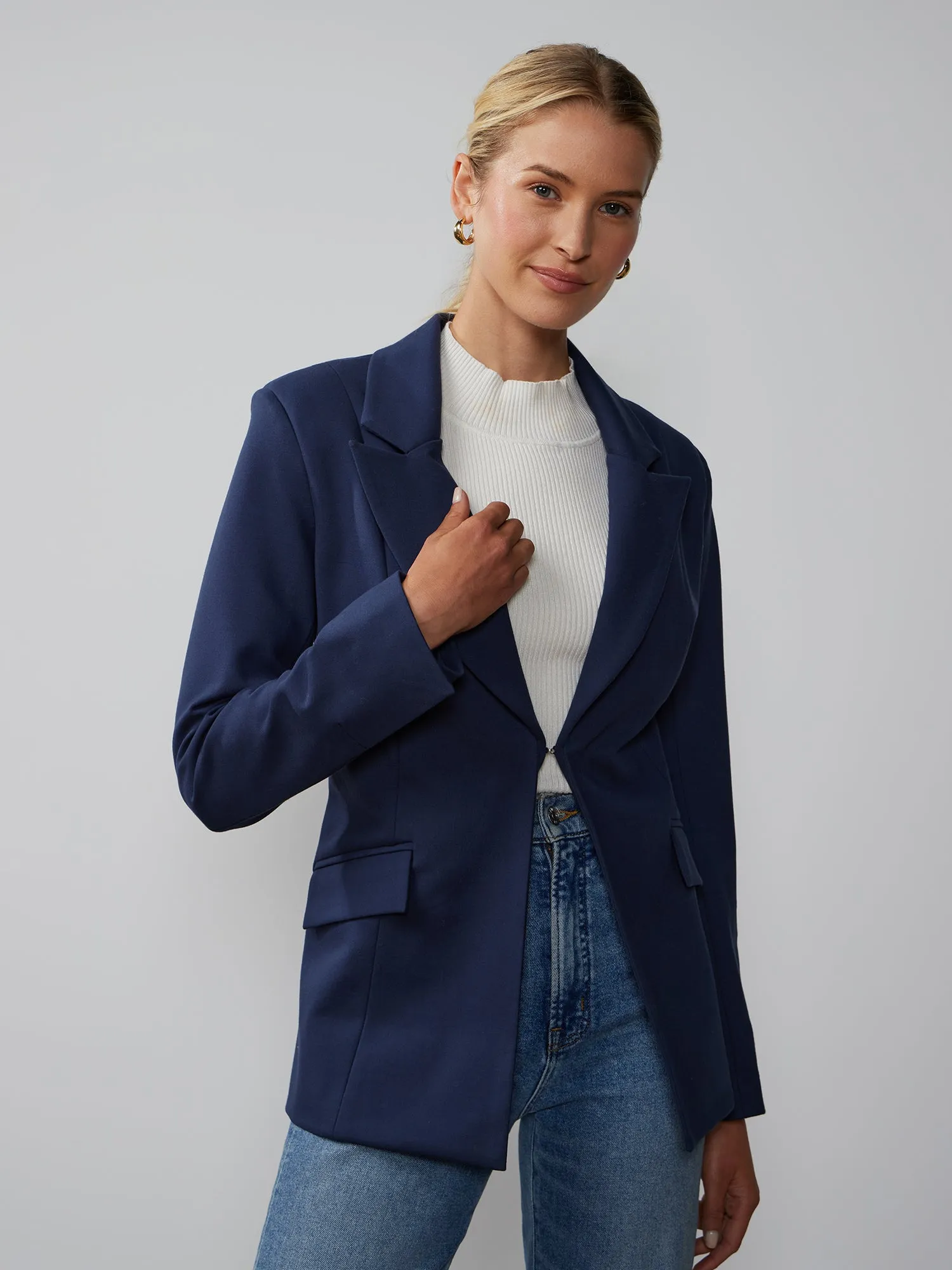 Long Sleeve Peak Lapel Open Blazer