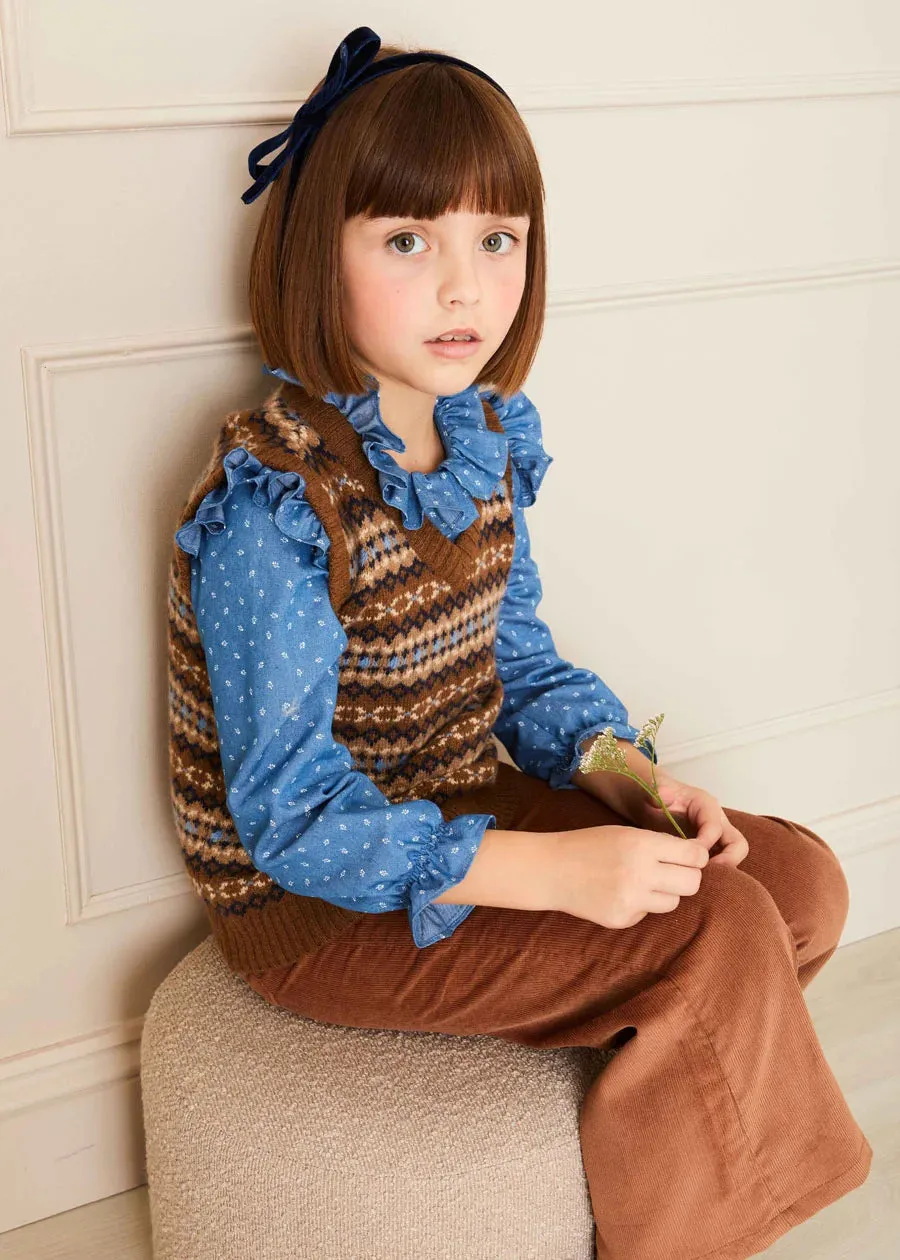 Mabel Floral Long Sleeve Blouses in Denim Blue (4-10yrs)