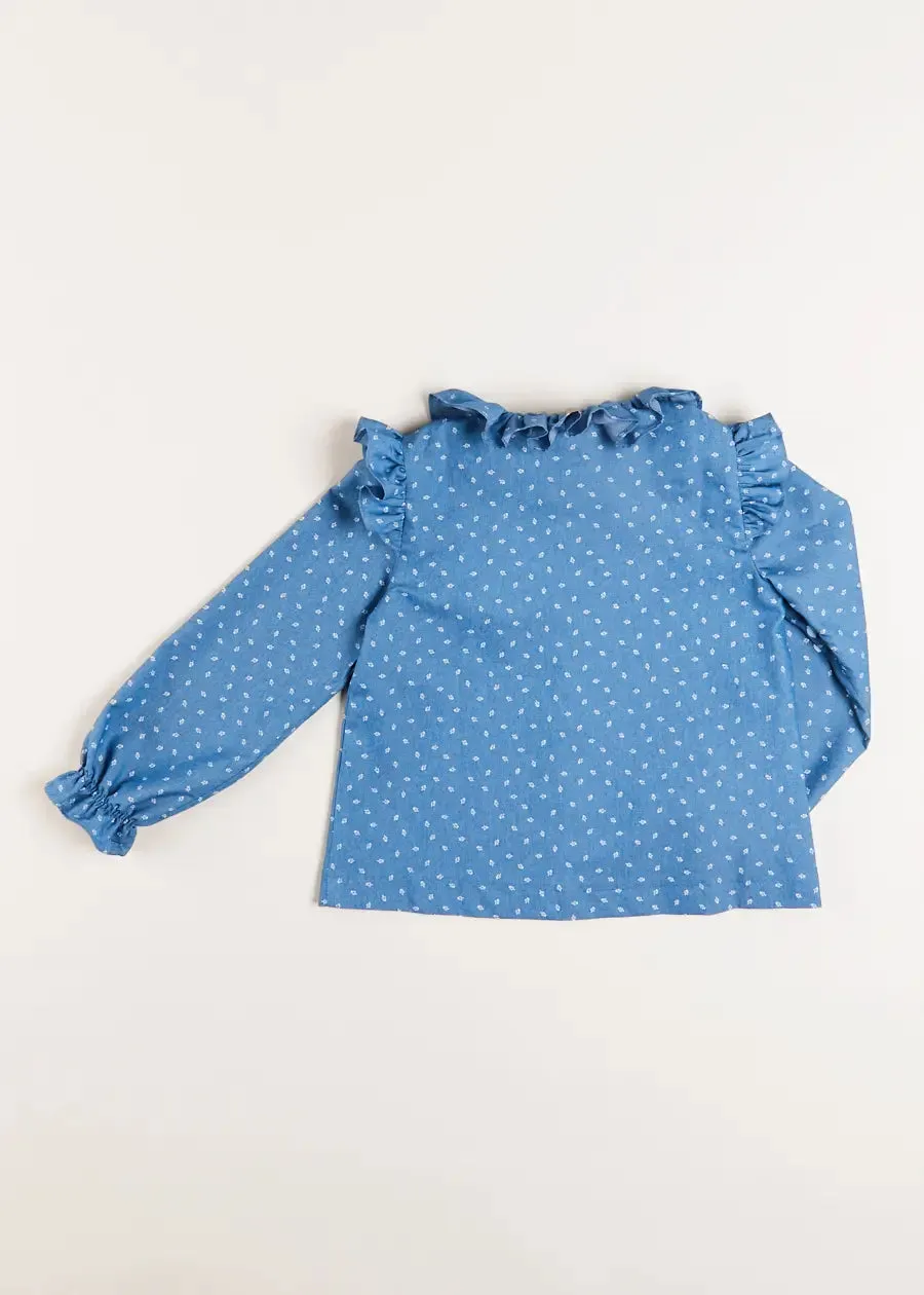 Mabel Floral Long Sleeve Blouses in Denim Blue (4-10yrs)