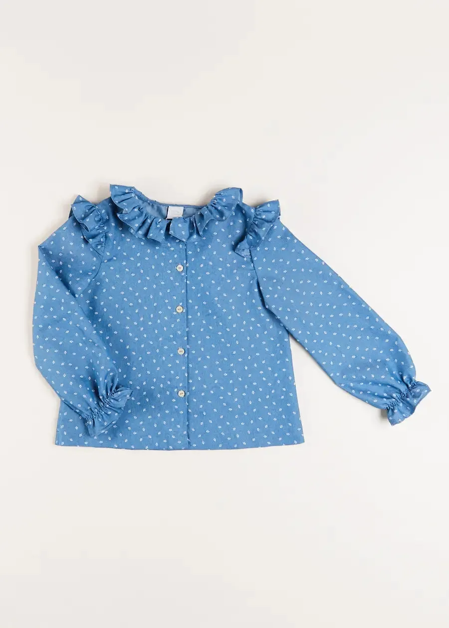 Mabel Floral Long Sleeve Blouses in Denim Blue (4-10yrs)