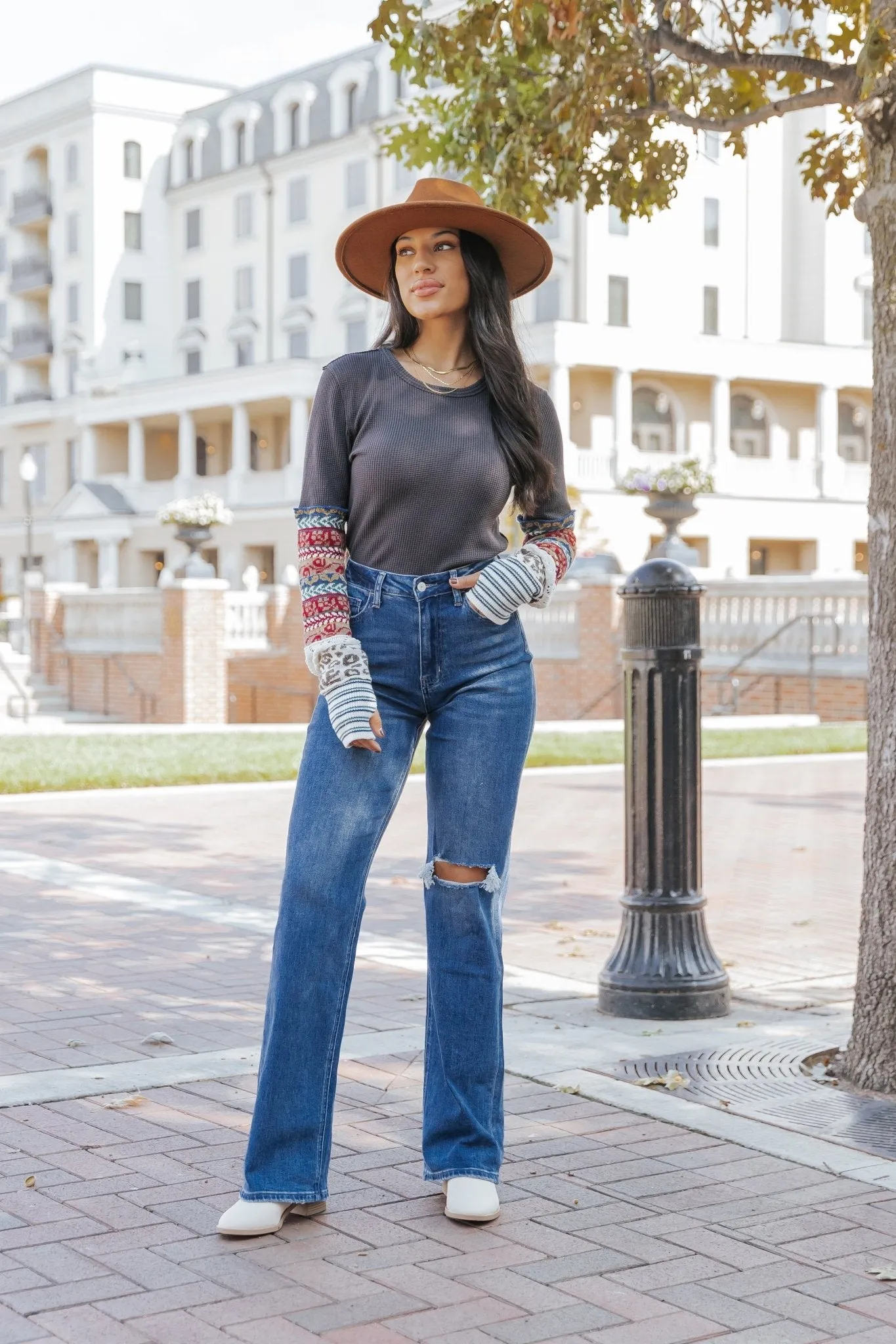 Medium Wash 90s High Rise Destroyed Flare Jeans - FINAL SALE