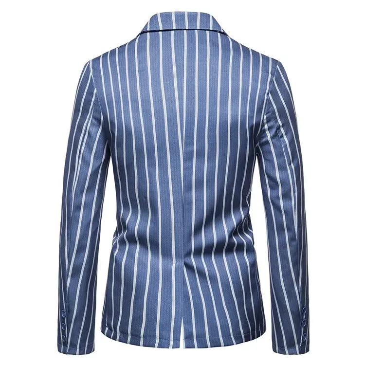 Men Suit Jackets Blue Striped Two Buttons Party Business Formal Blazer | 1812