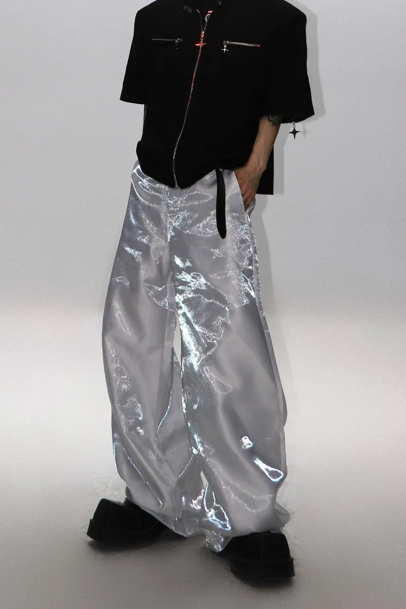 Metallic Reflective Relaxed Fit Pants