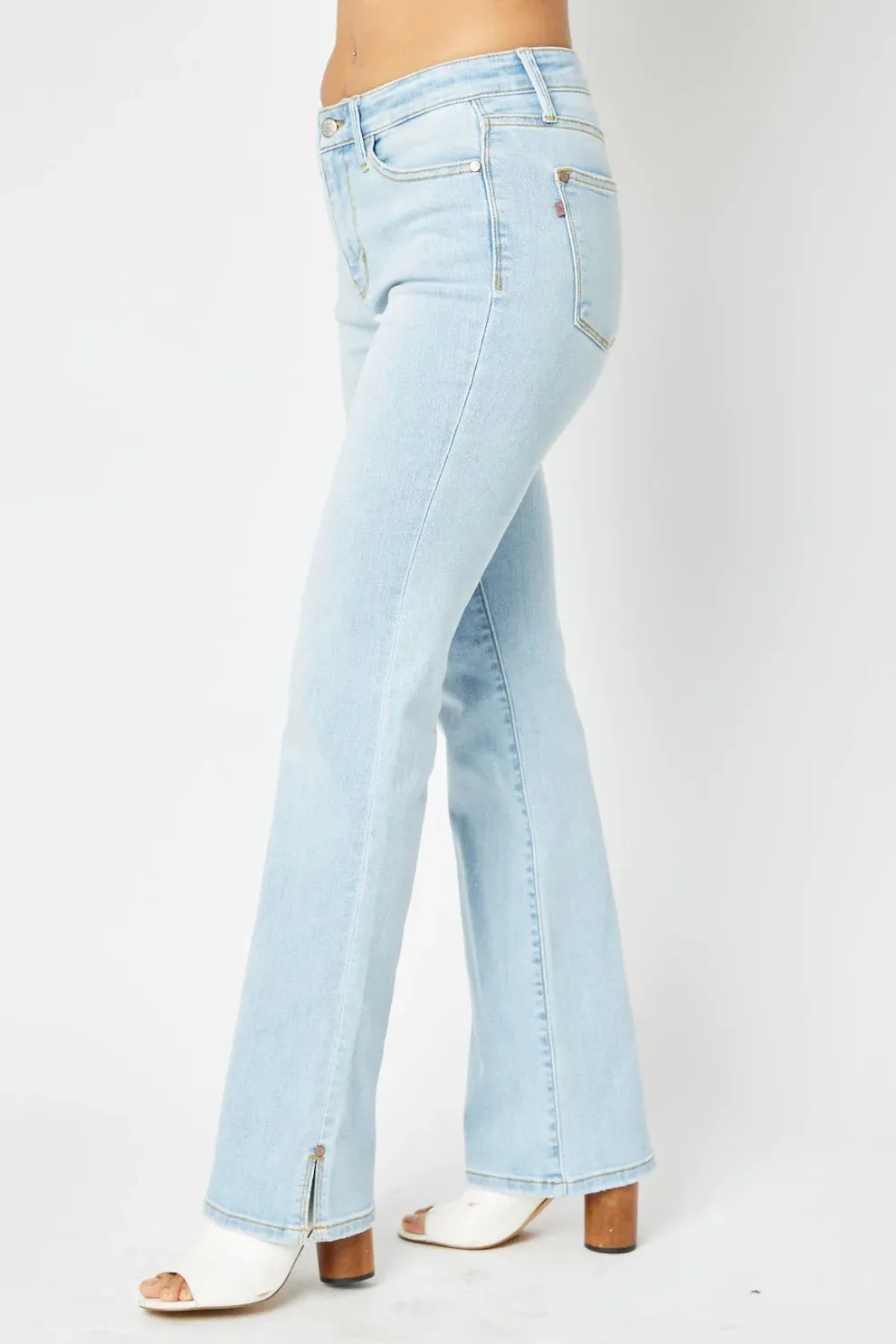 Mid Rise Slit Hem Stretch Bootcut Jeans | Judy Blue