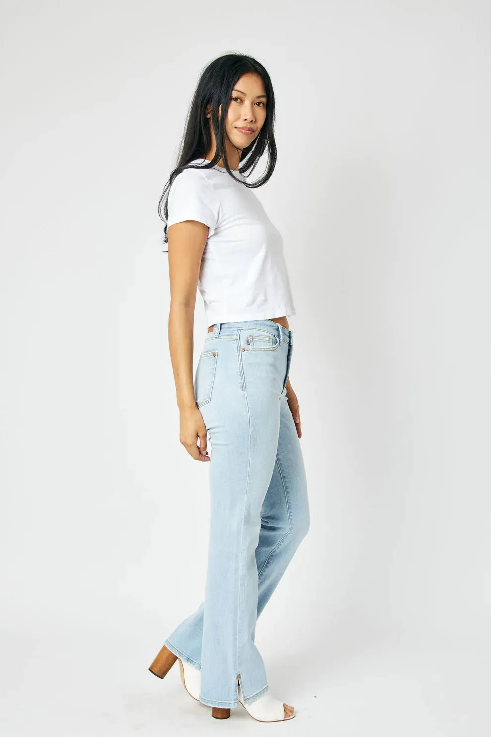 Mid Rise Slit Hem Stretch Bootcut Jeans | Judy Blue