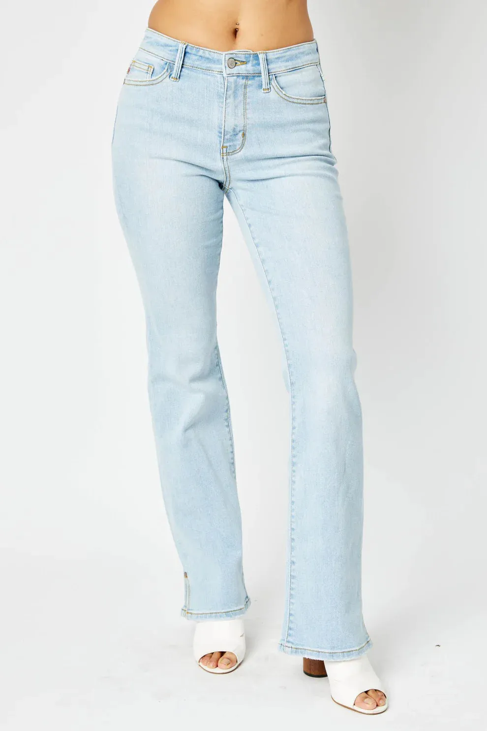 Mid Rise Slit Hem Stretch Bootcut Jeans | Judy Blue