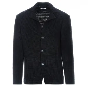 Navy Blue Wool-Cashmere Sakko Sweater Jacket - Phil Petter