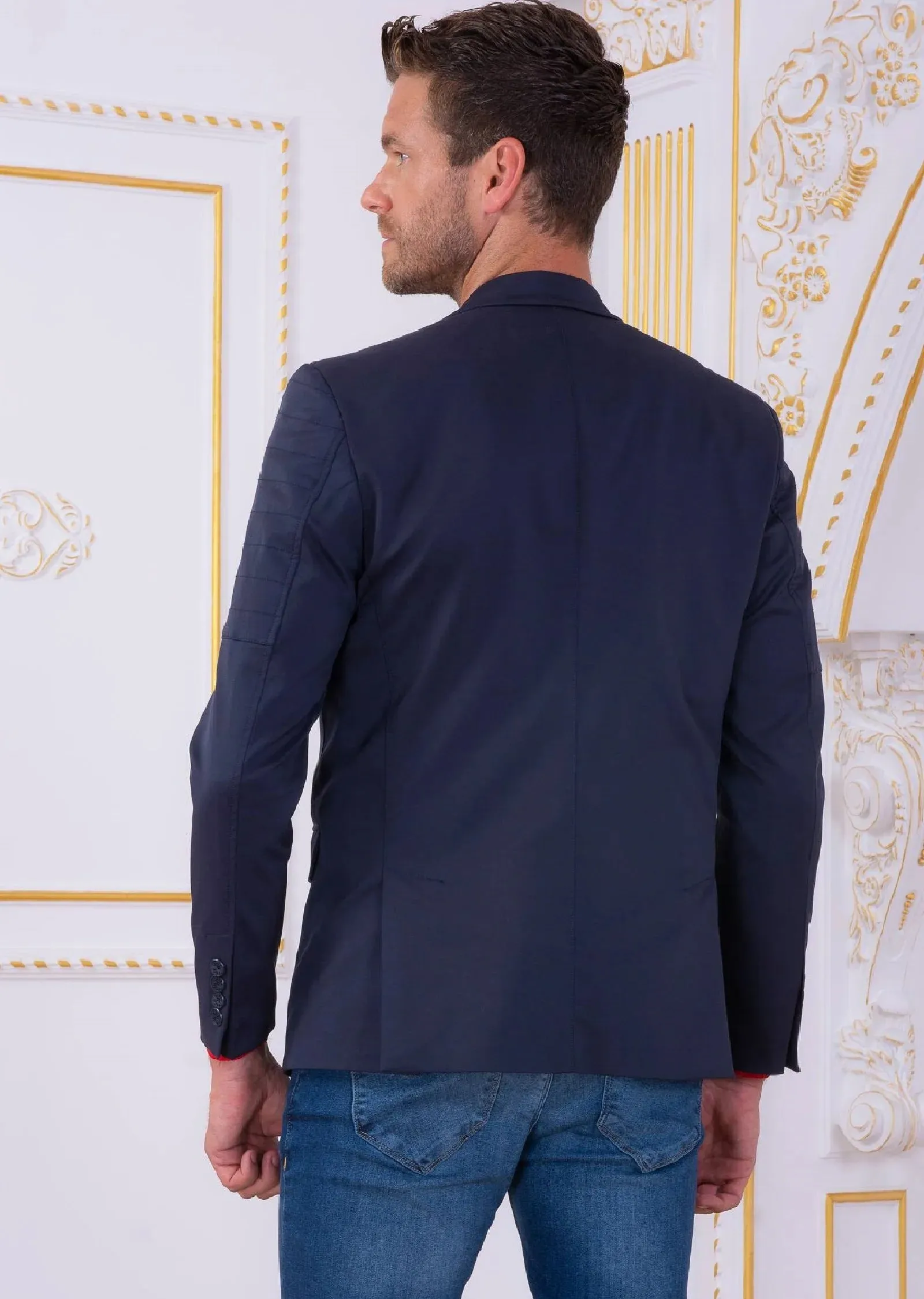 Navy Front Zipper Tech Blazer